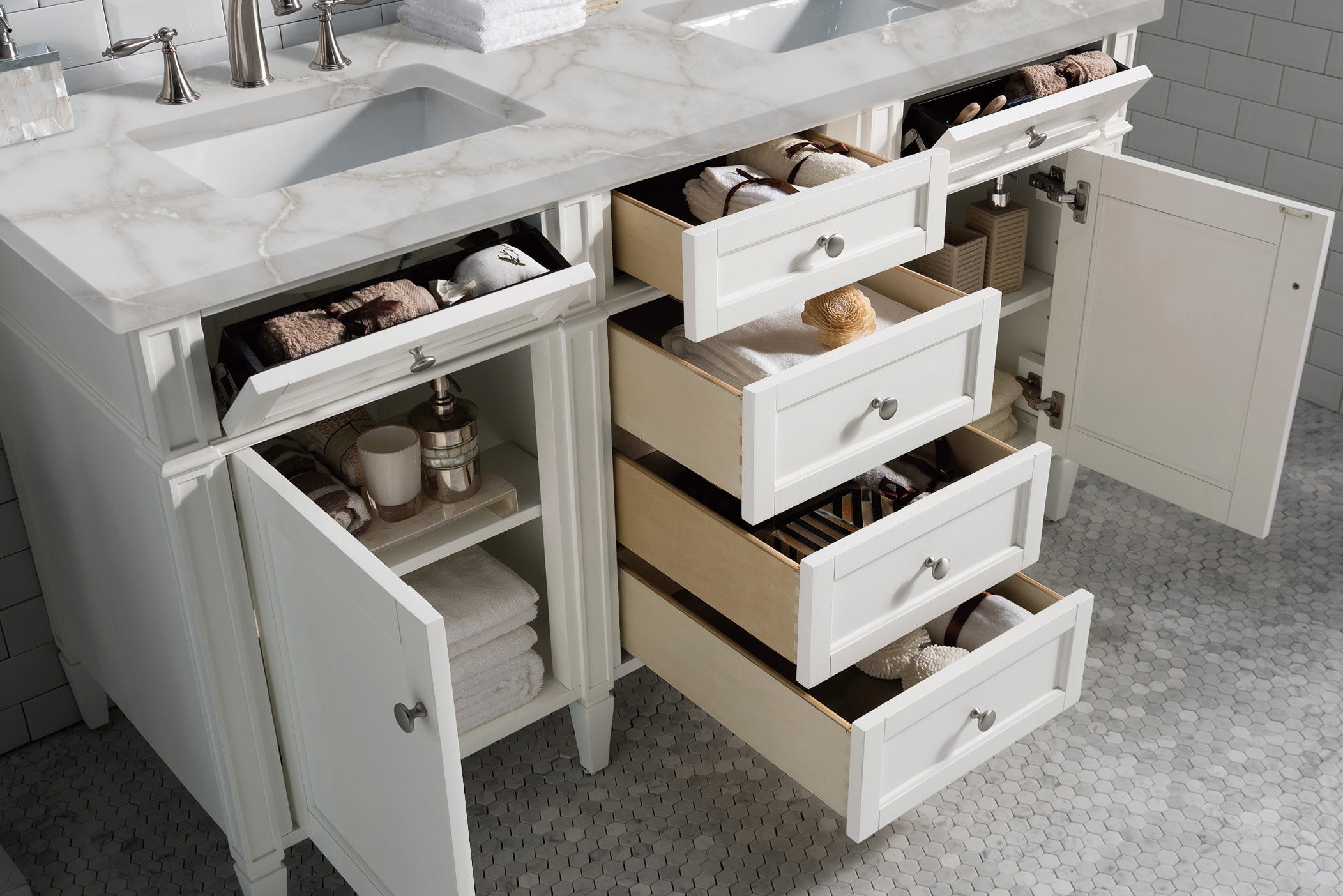 James Martin Brittany 60" Double Vanity in Bright White with 3cm Countertop
