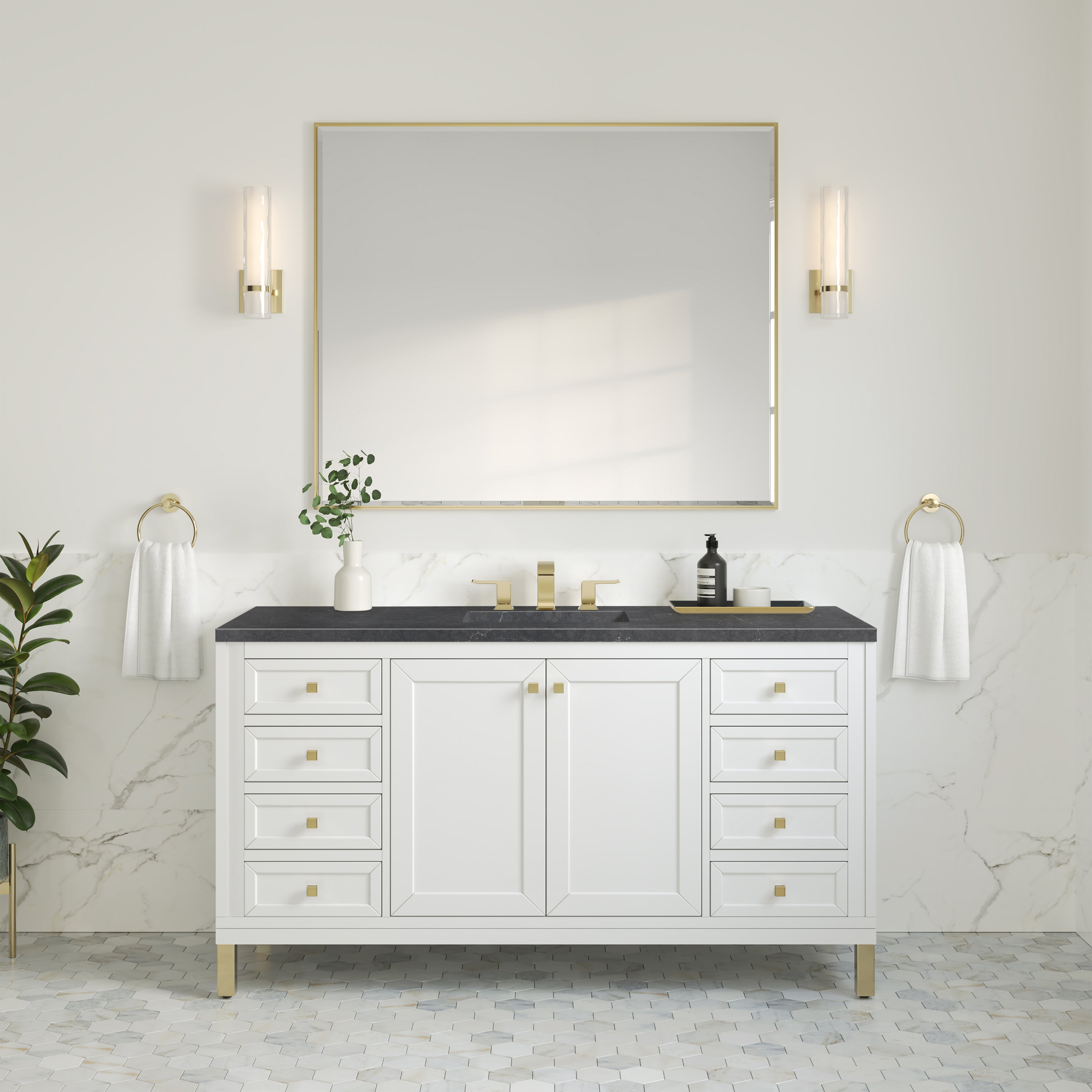 James Martin Chicago 60" Single Vanity in Glossy White with 3cm Countertop