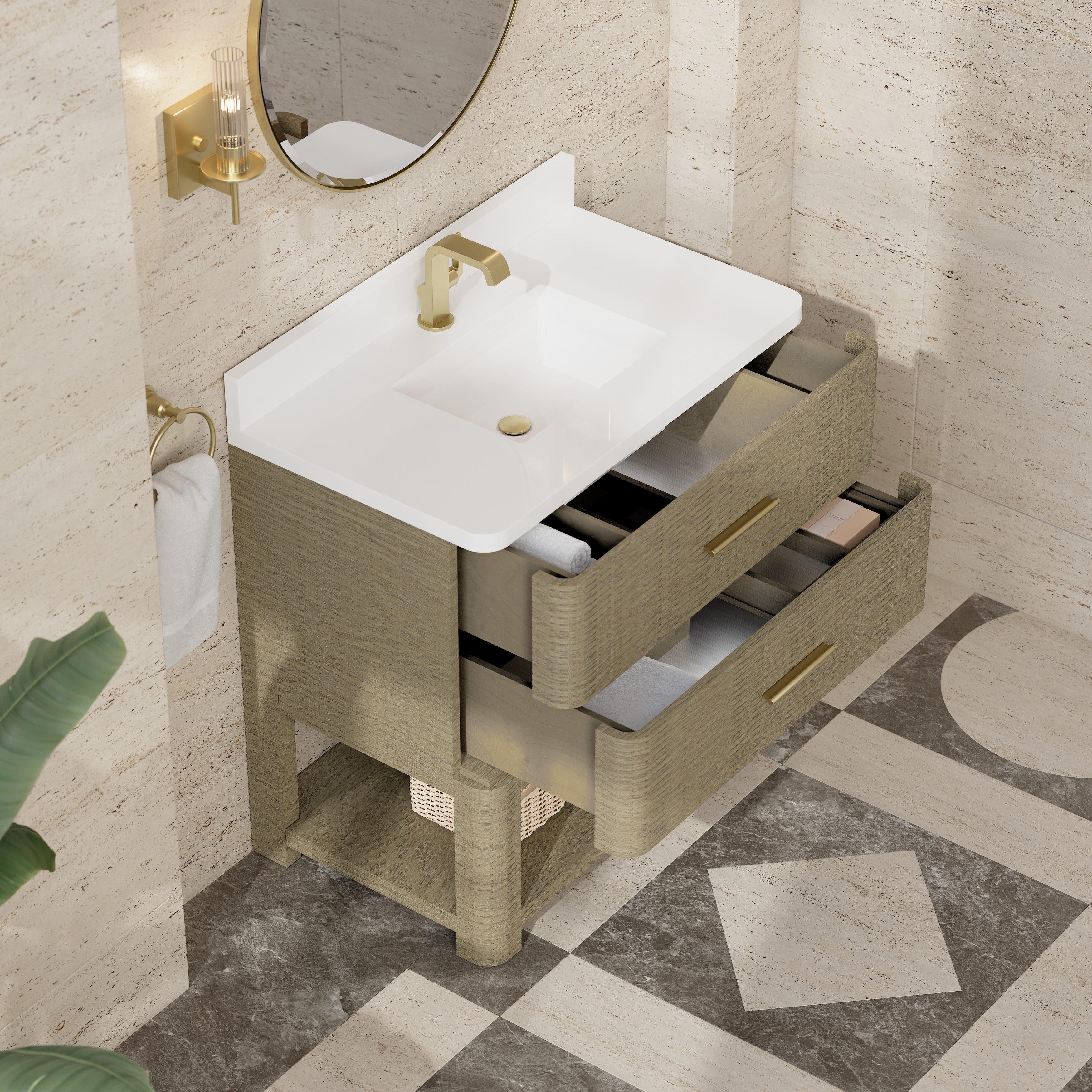 James Martin Lucian 36" Single Vanity in Pebble Oak with 3cm Countertop