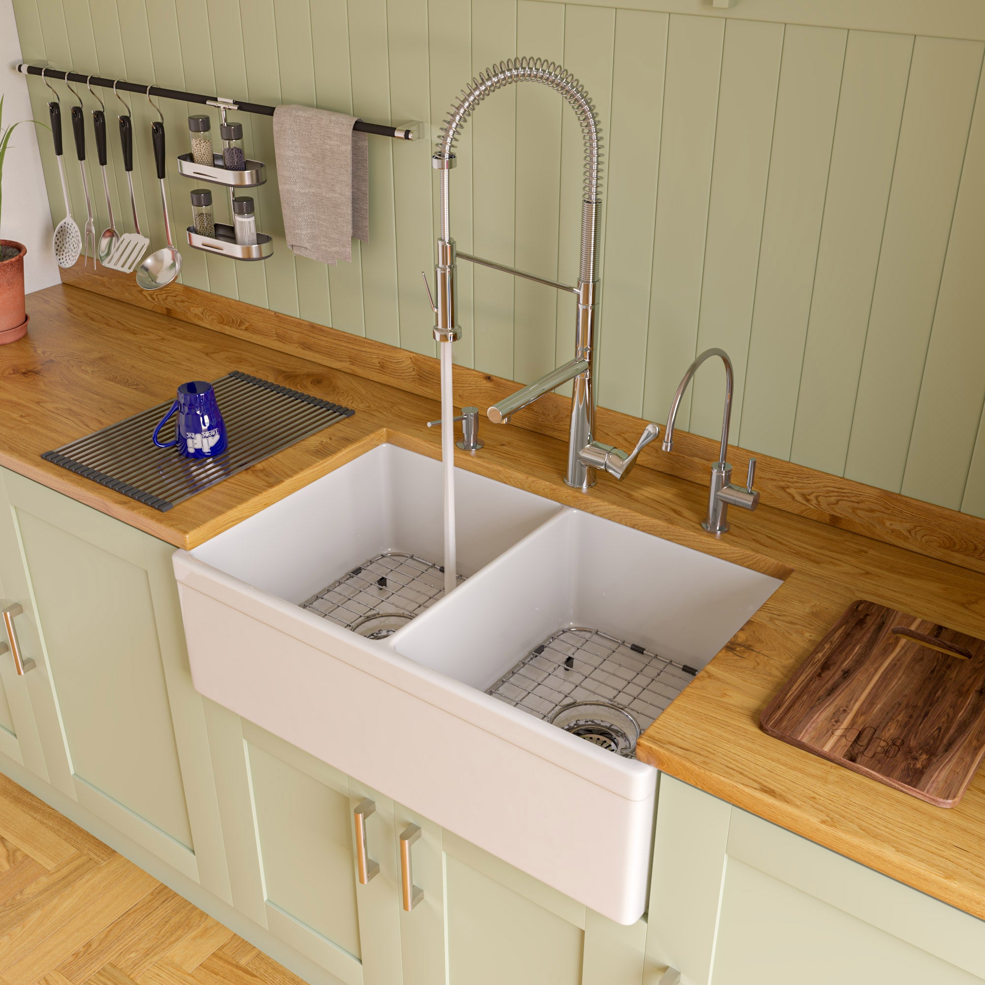 ALFI brand ABKF3787 Double Spout Commercial Spring Kitchen Faucet