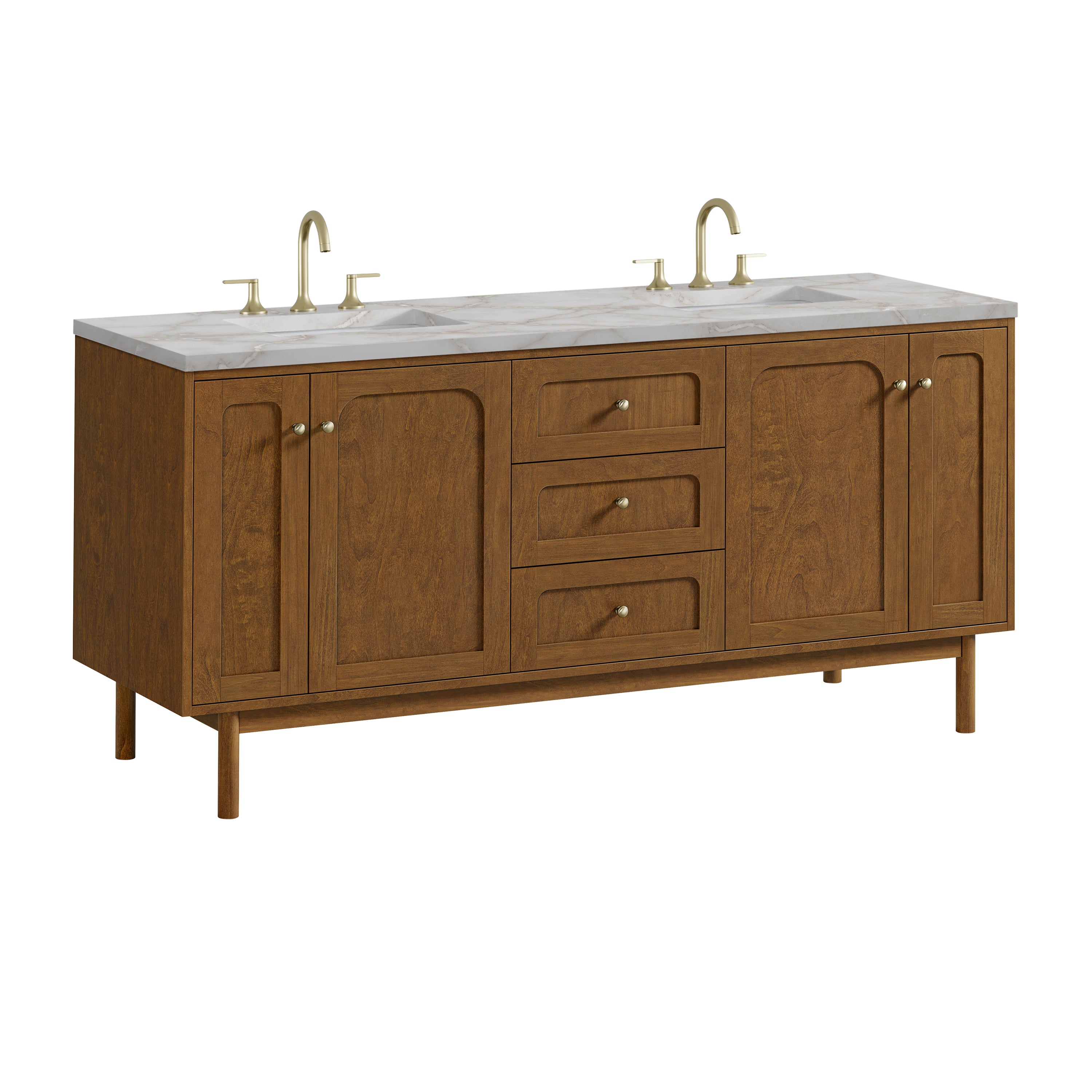 James Martin Laurent 72" Double Vanity in Honey Oak with 3cm Countertop and FreePower Wireless Charger
