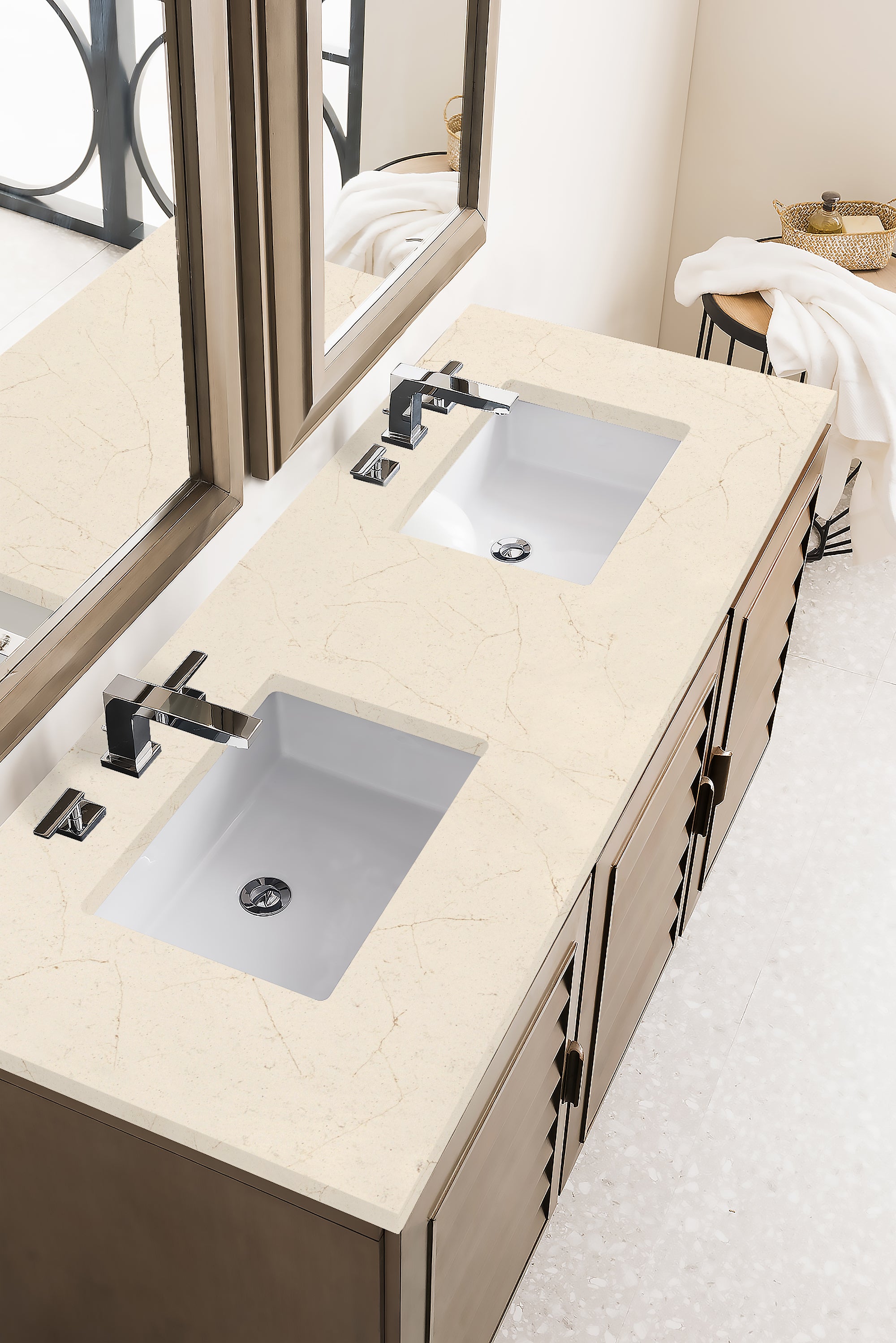 James Martin Portland 60" Double Vanity in Whitewashed Walnut with 3cm Countertop