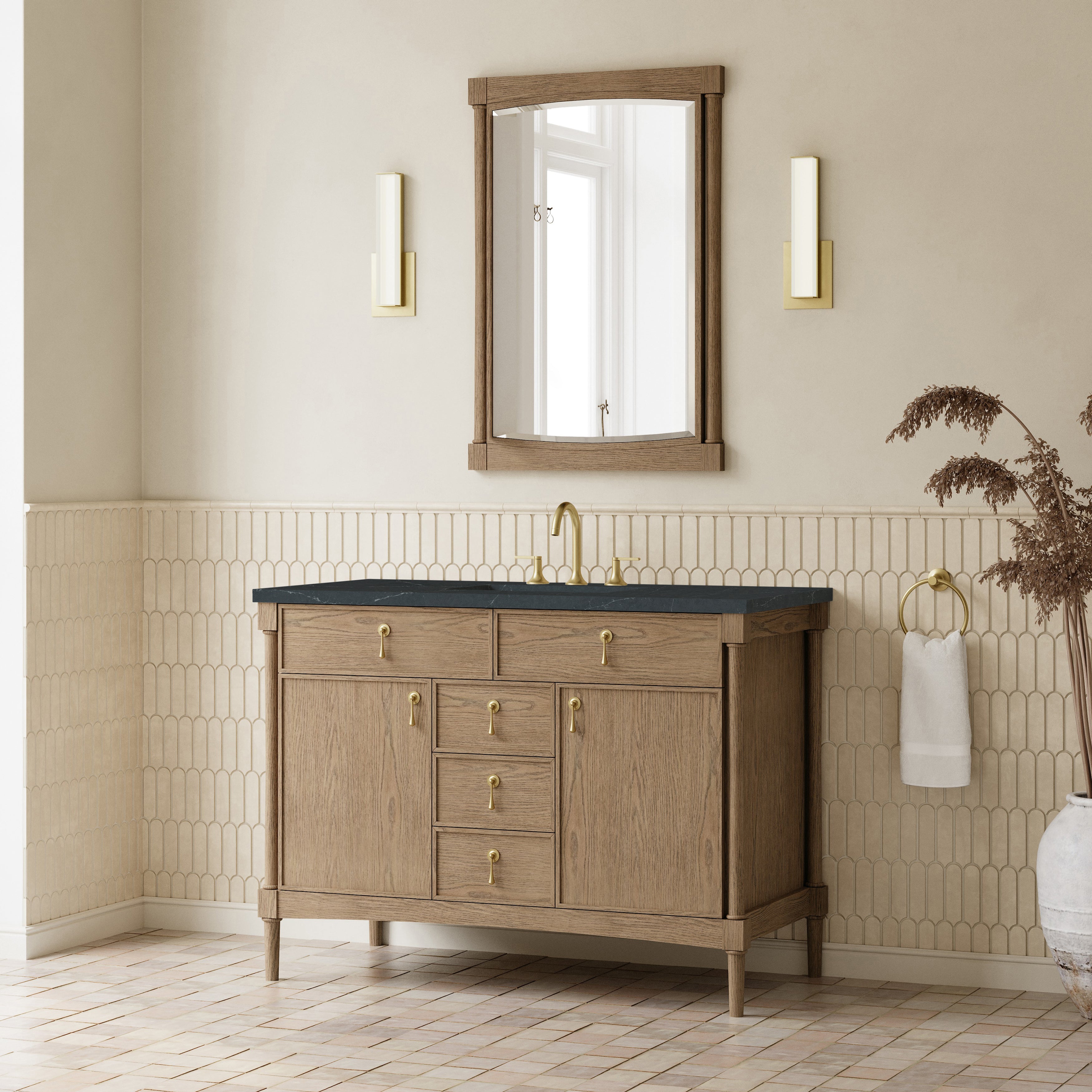 James Martin Kinnsden 48" Single Vanity in Weathered Oak with 3cm Countertop