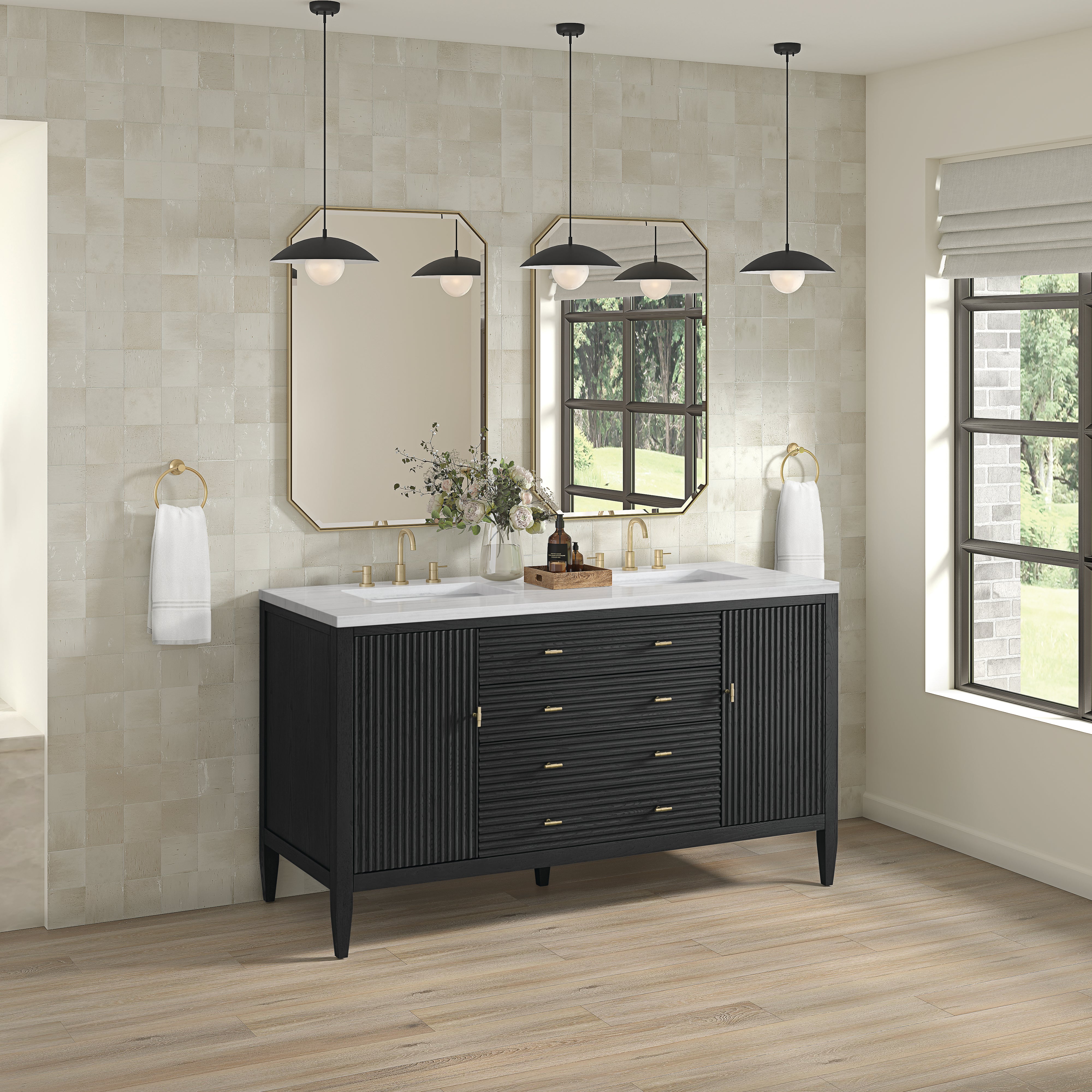 James Martin Myrrin 60" Double Vanity in Carbon Oak with 3cm Countertop