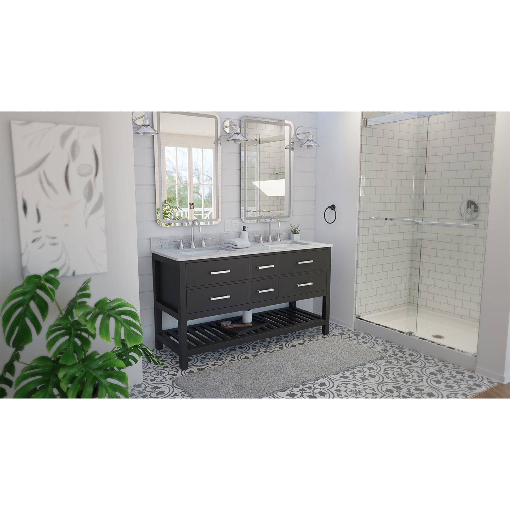 Valencia 60 Inch  Vanity with Rectangular Sinks