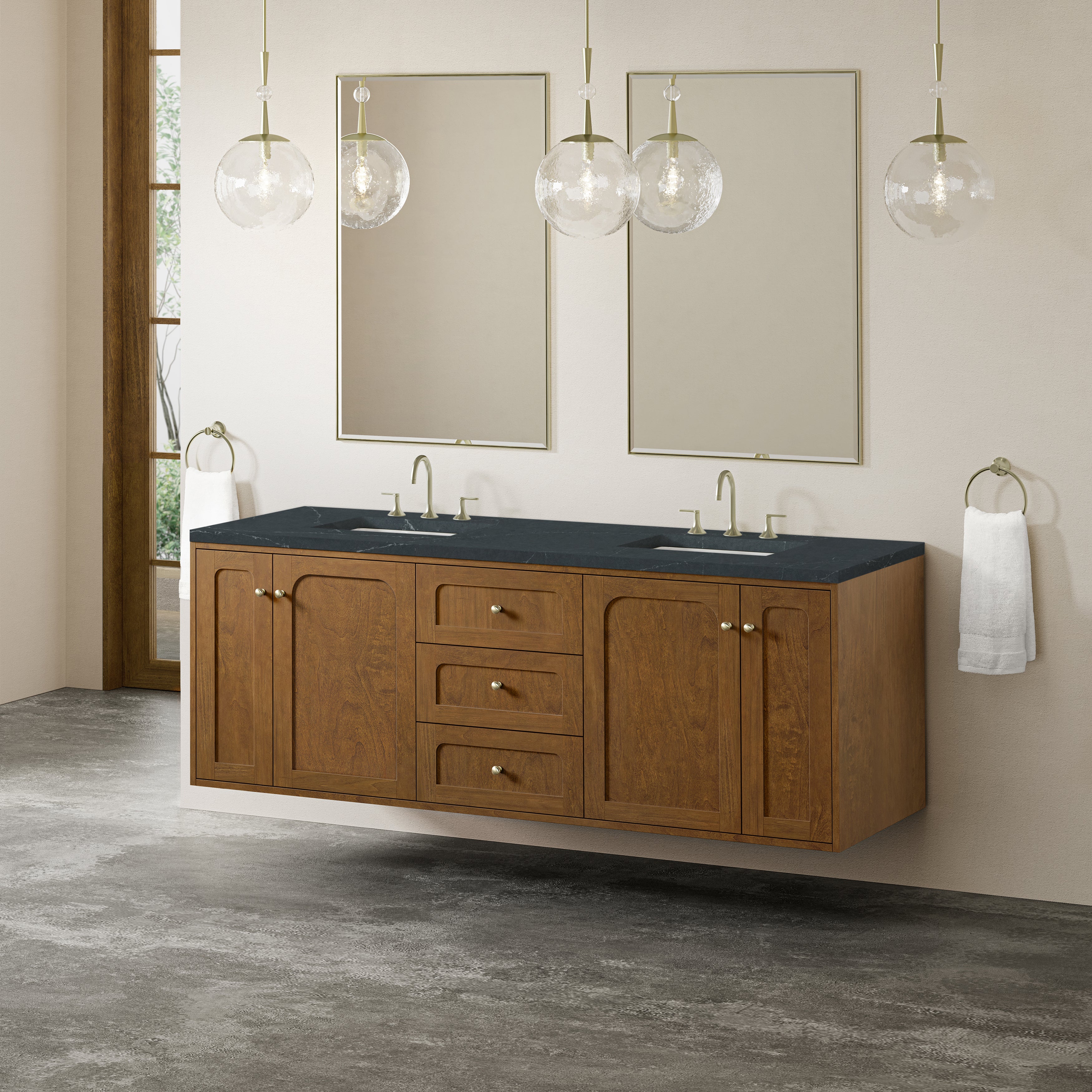 James Martin Laurent 72" Double Vanity in Honey Oak with 3cm Countertop