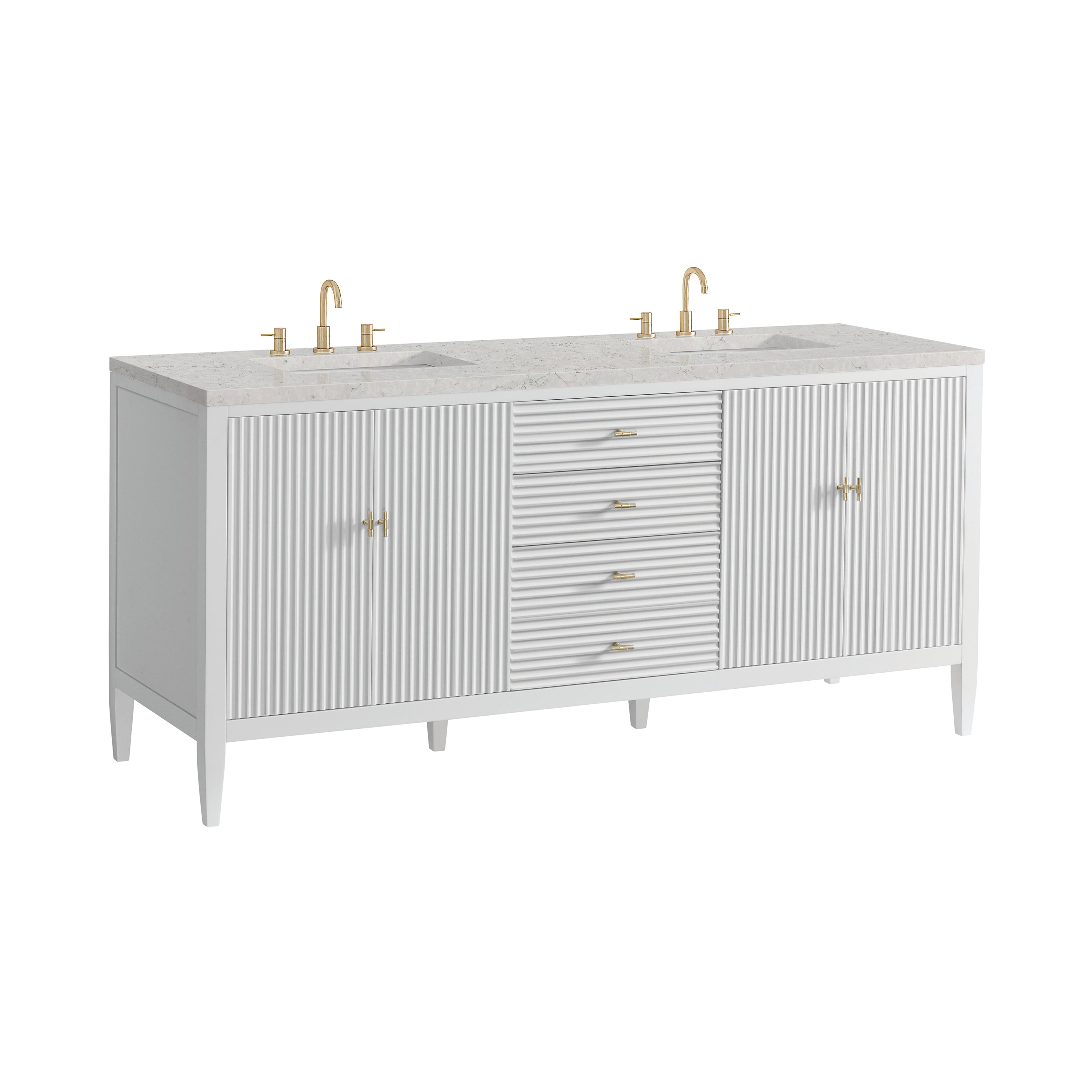 James Martin Myrrin 72" Double Vanity in Bright White with 3cm Countertop and FreePower Wireless Charger