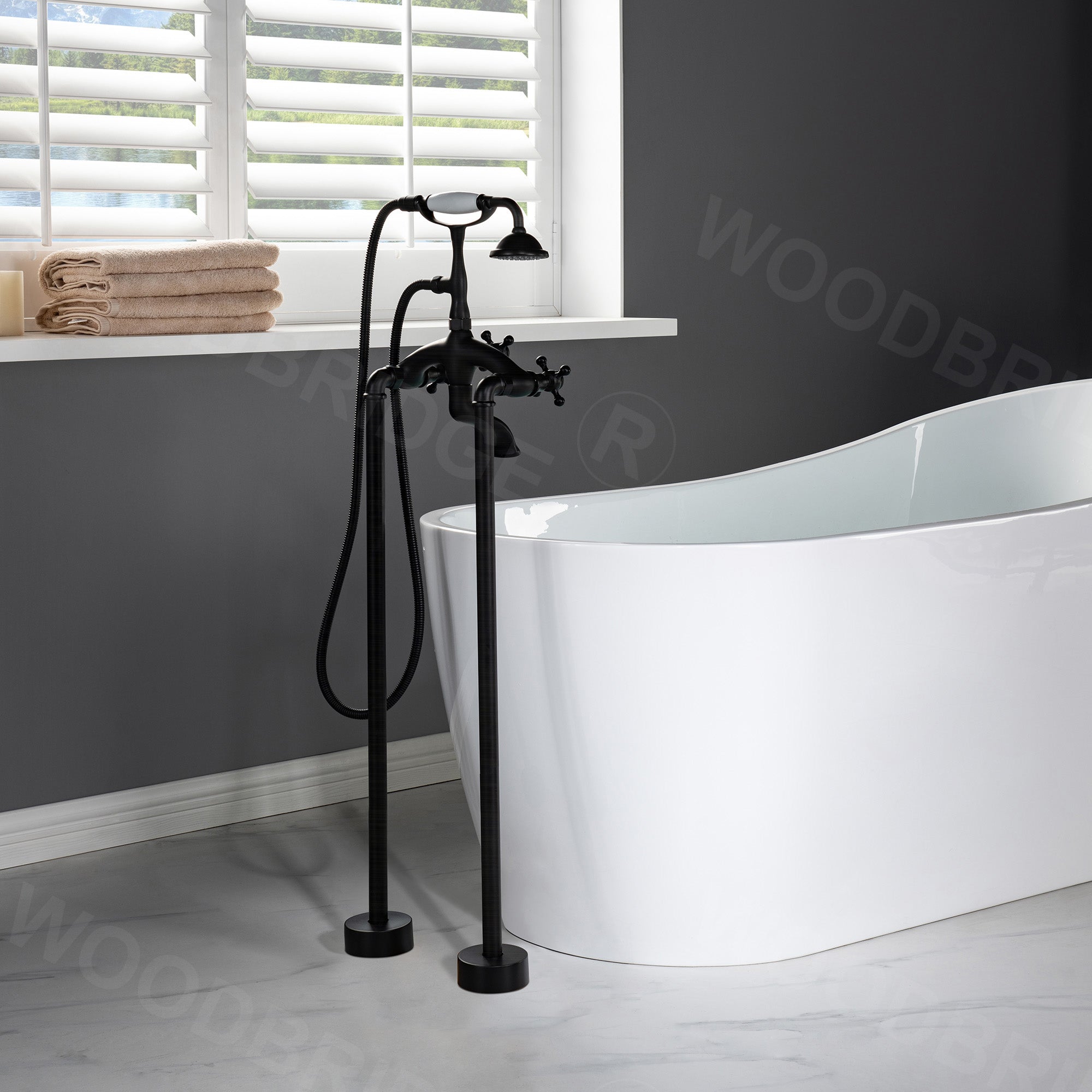 WOODBRIDGE F0018BN Freestanding Clawfoot Tub Filler Faucet with Hand Shower and Hose