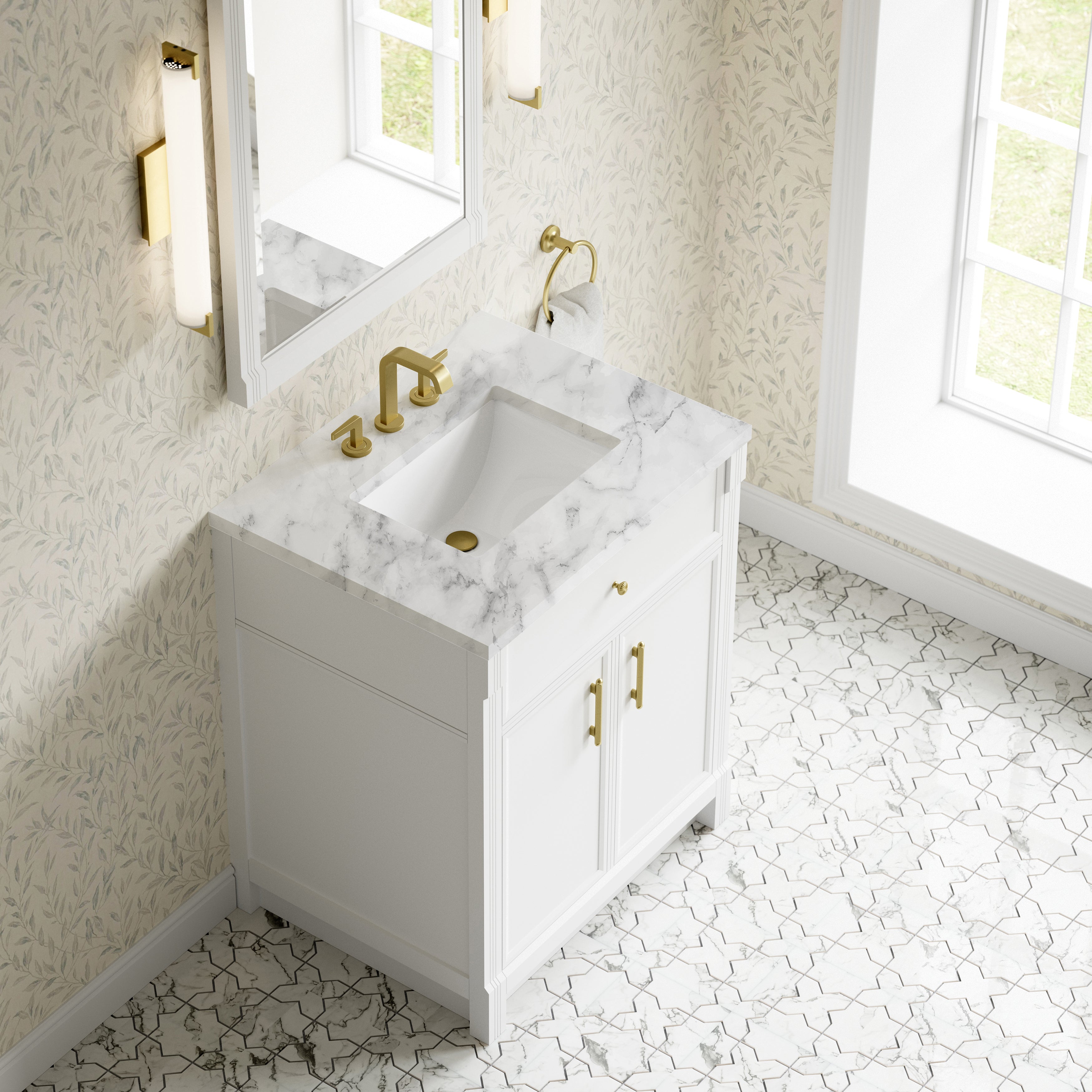 James Martin Bellshire 30" Single Vanity in Bright White with 3cm Countertop