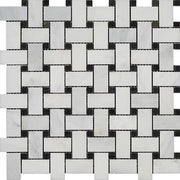 Eastern White Polished Marble Mosaic Basketweave With Black Dot 1"X2"