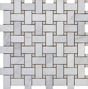 Eastern White Polished Marble Mosaic Basketweave With Beige Dot 1"X2"