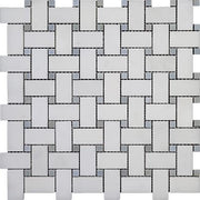 Eastern White Polished Marble Mosaic Basketweave With Gray Dot 1"X2"