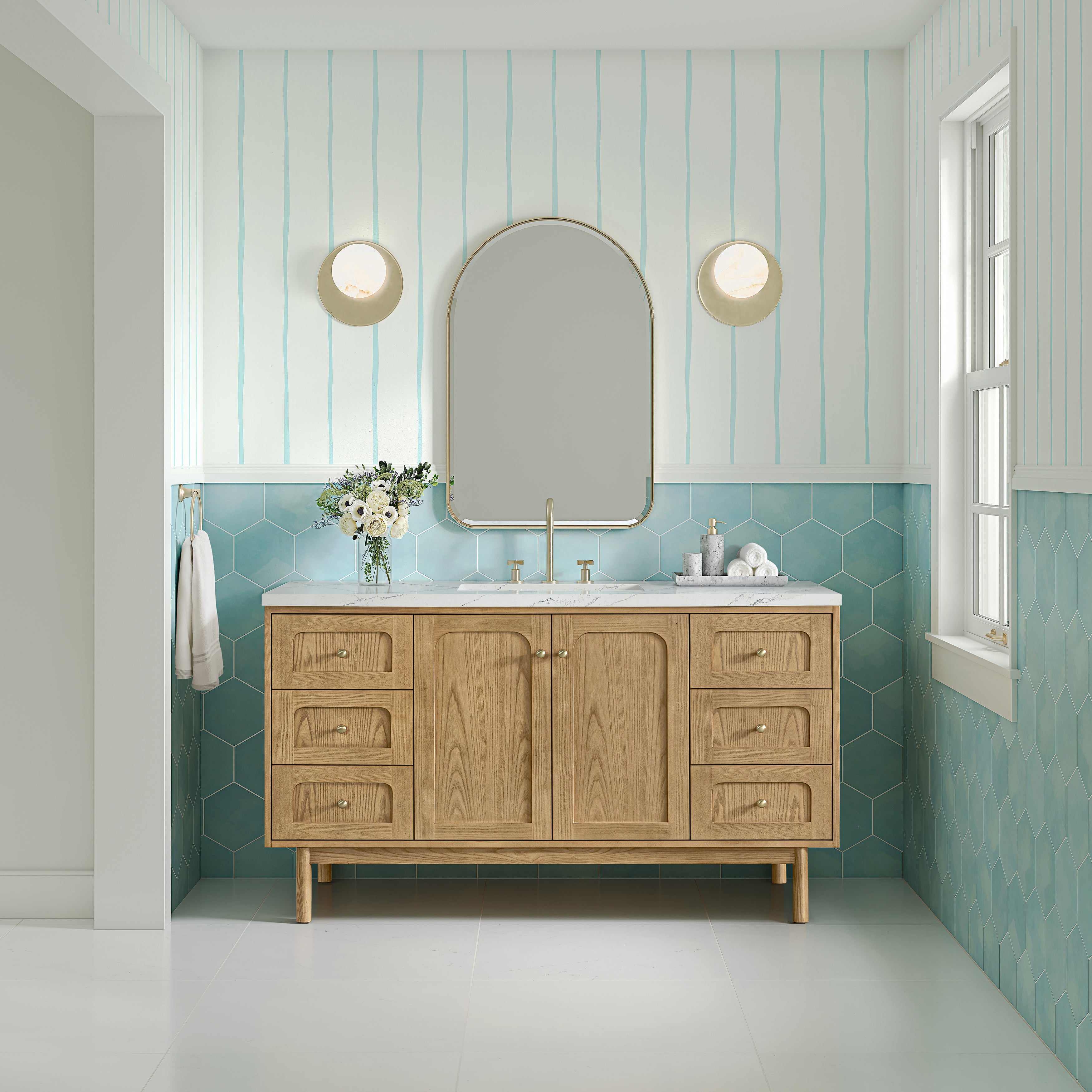 James Martin Laurent 60" Single Vanity in Light Natural Oak with 3cm Countertop and FreePower Wireless Charger