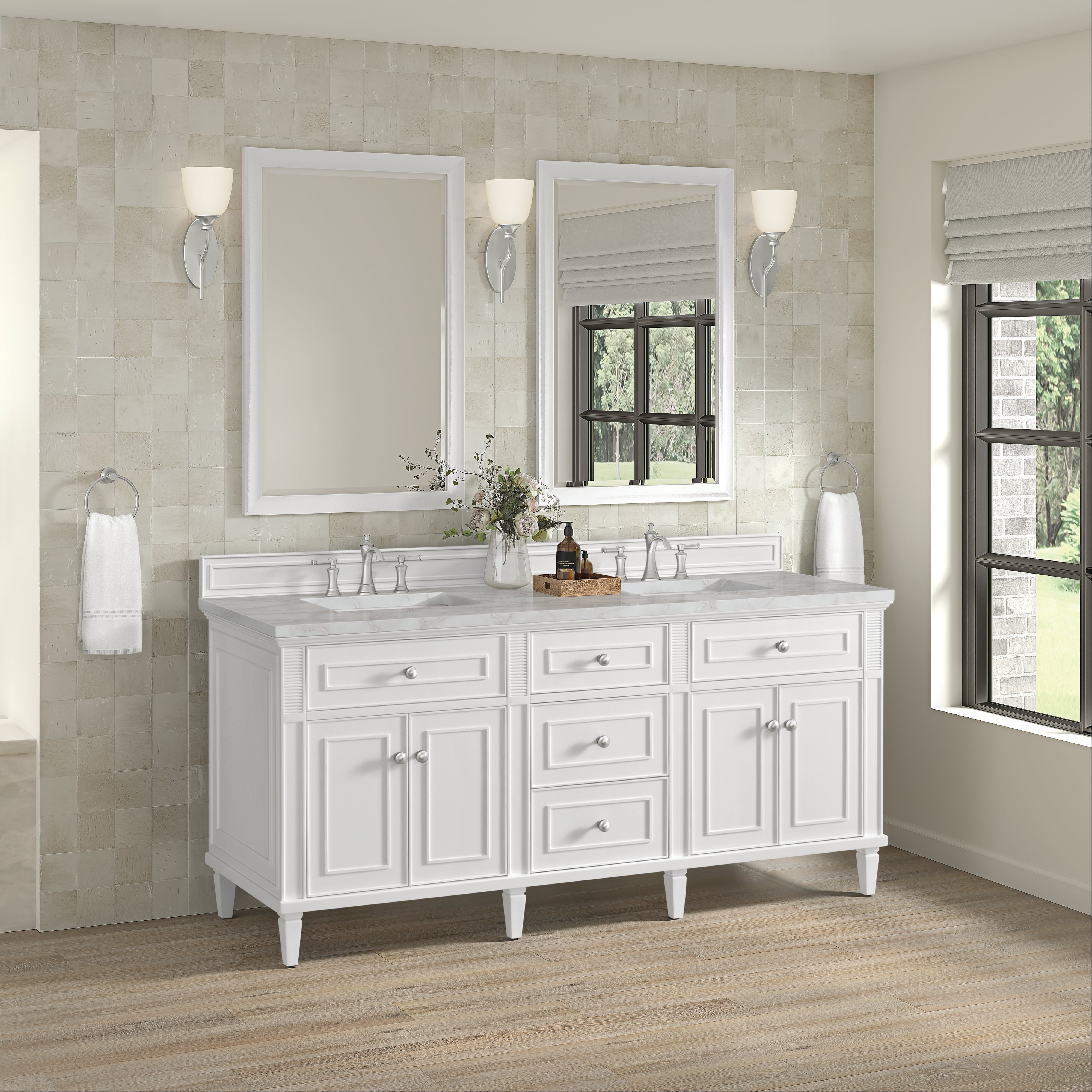 James Martin Lorelai 72" Double Vanity in Bright White with 3cm Countertop