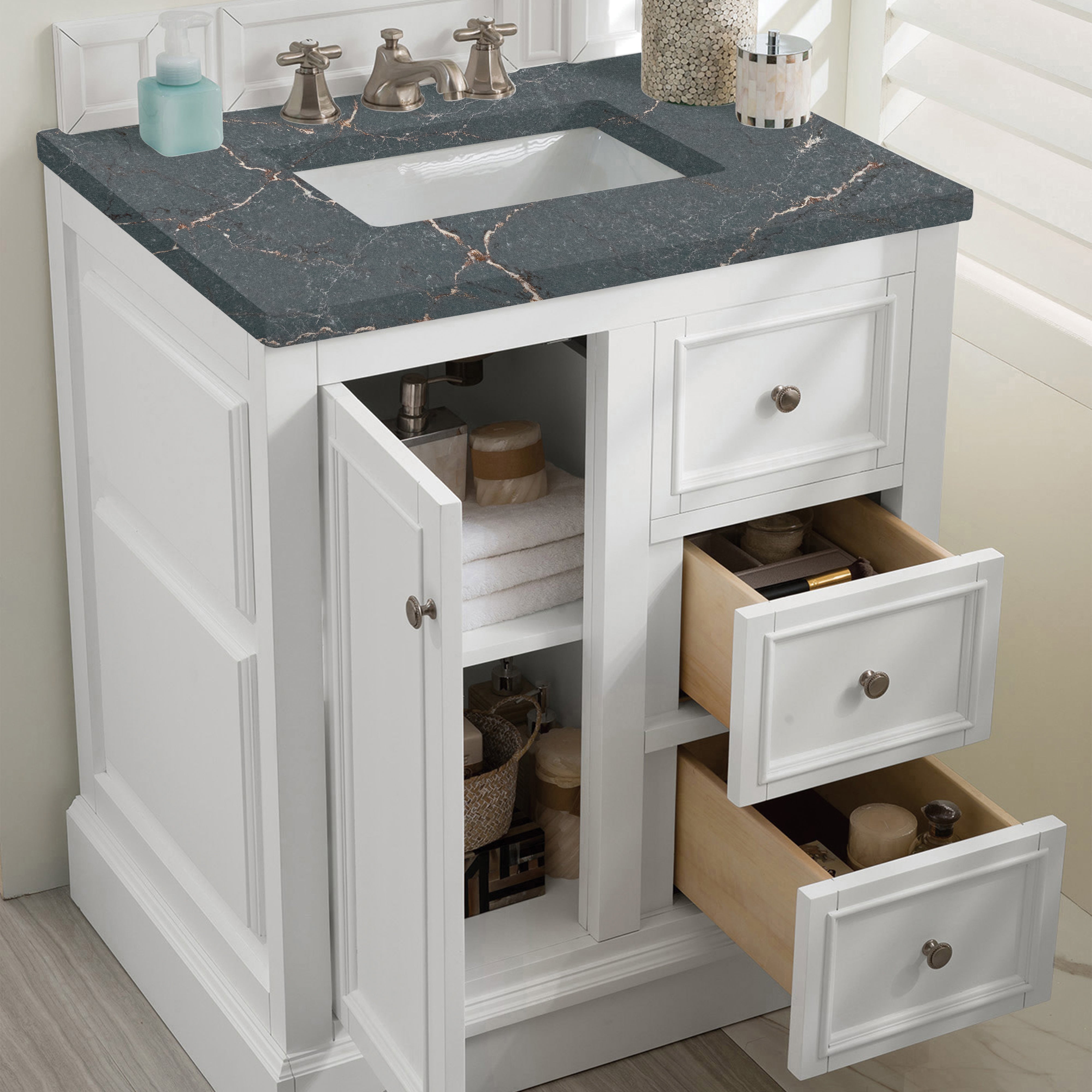 James Martin De Soto 30" Single Vanity in Bright White with 3cm Countertop