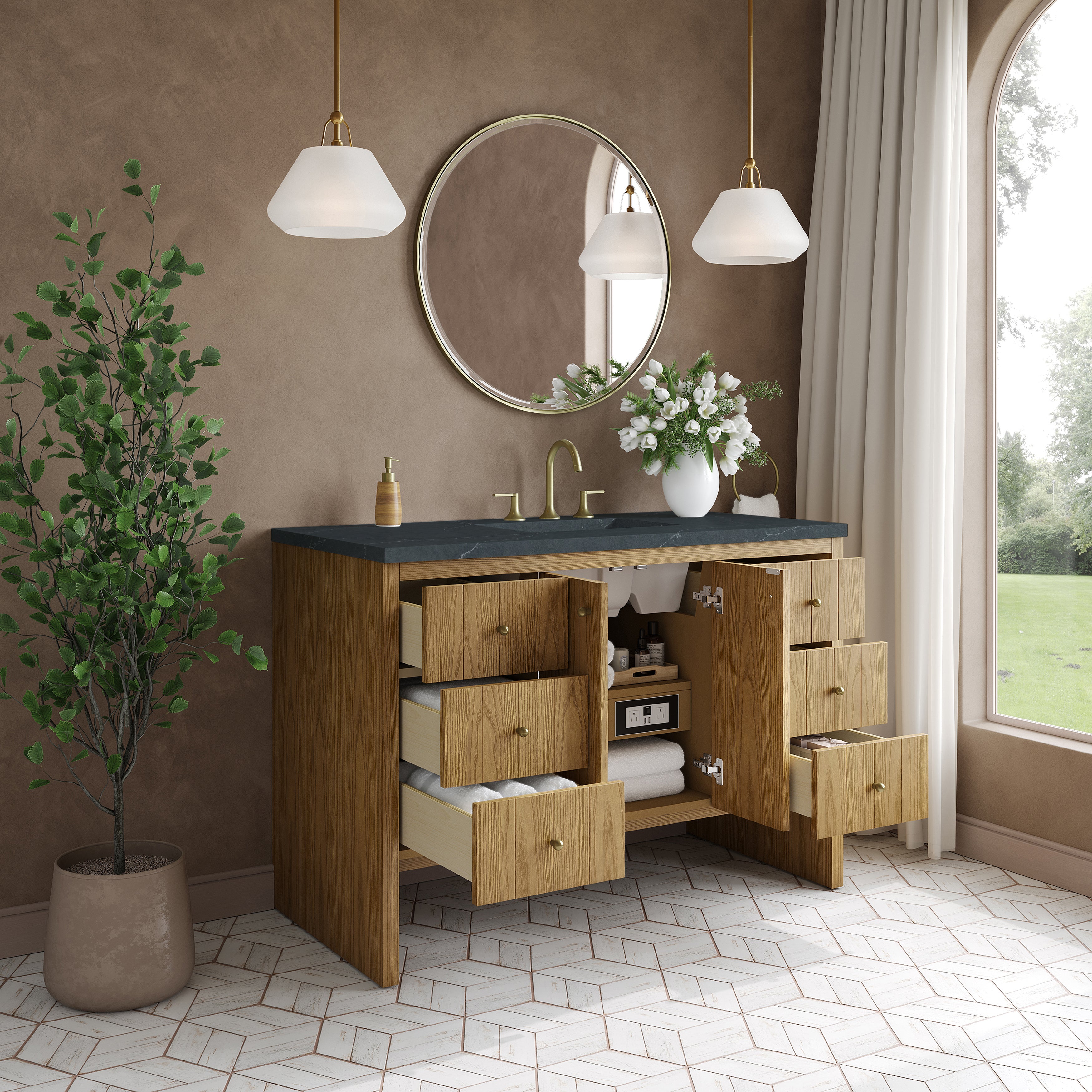 James Martin Hudson 48" Single Vanity in Light Natural Oak with 3cm Countertop