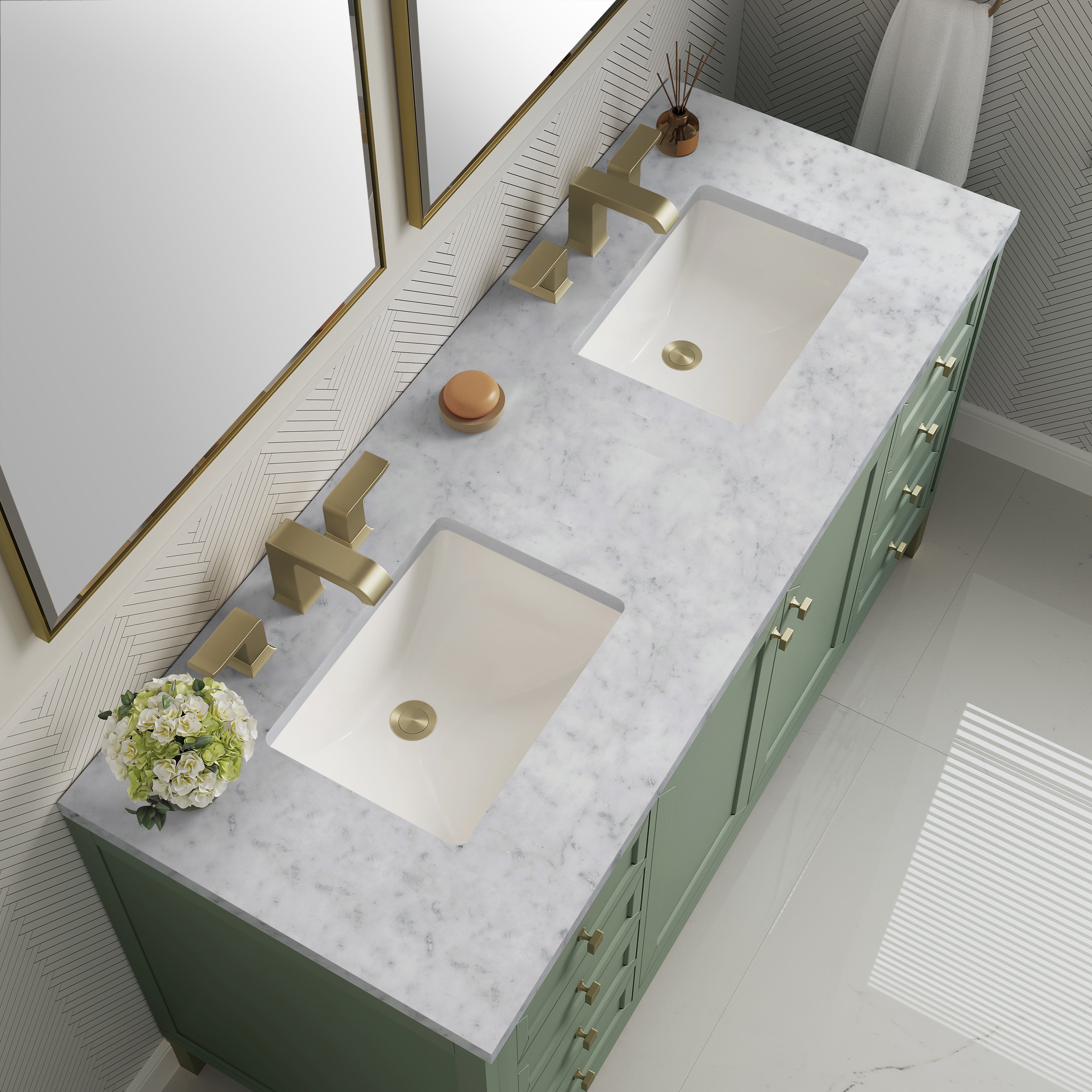 James Martin Chicago 60" Double Vanity in Smokey Celadon with 3cm Countertop