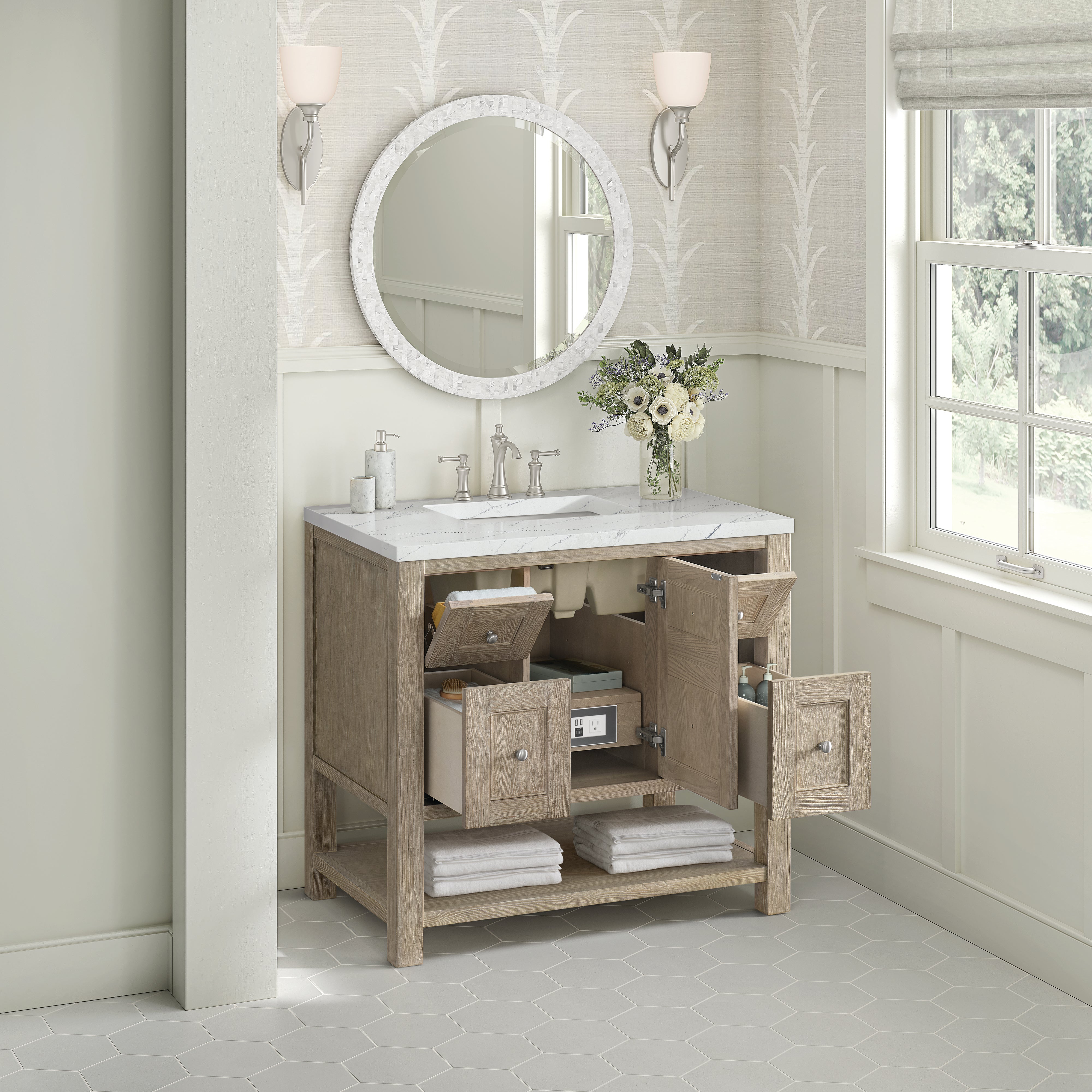 James Martin Breckenridge 36" Single in Whitewashed Oak with 3cm Countertop