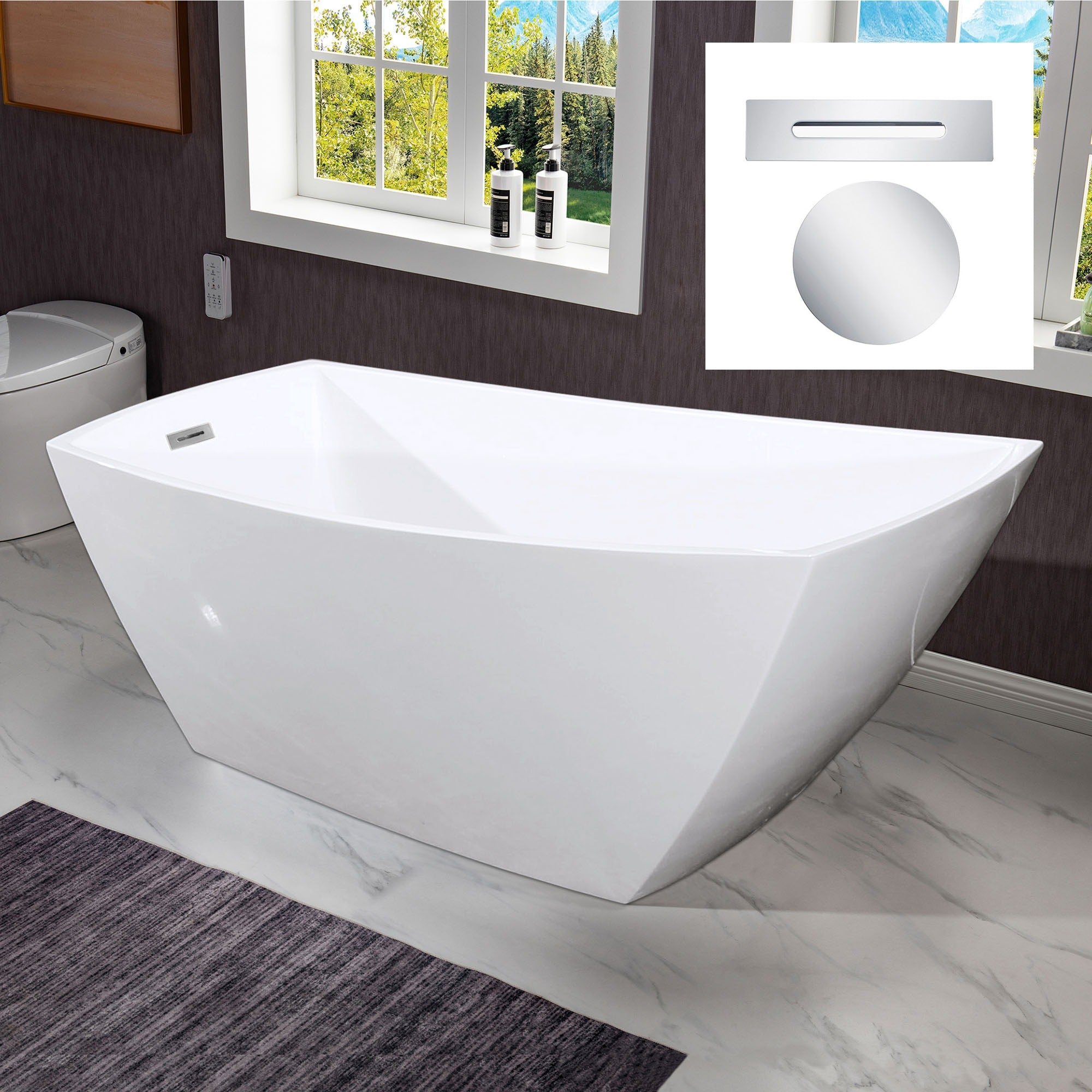 WOODBRIDGE 67" Acrylic Freestanding Bathtub Contemporary Soaking Tub with Drain & Overflow, B-1608