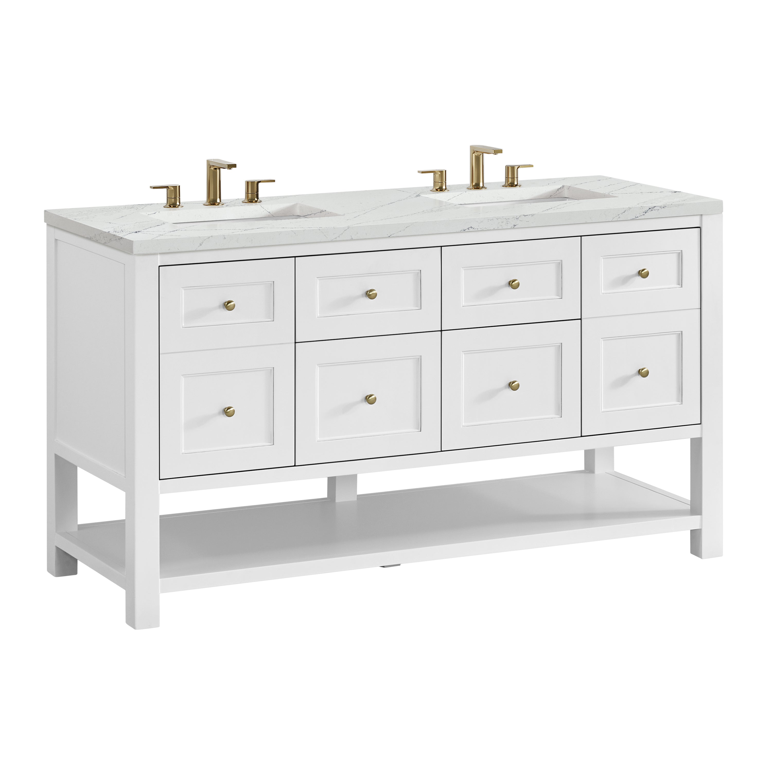 James Martin Breckenridge 60" Double Vanity in Bright White with 3cm Countertop and FreePower Wireless Charger