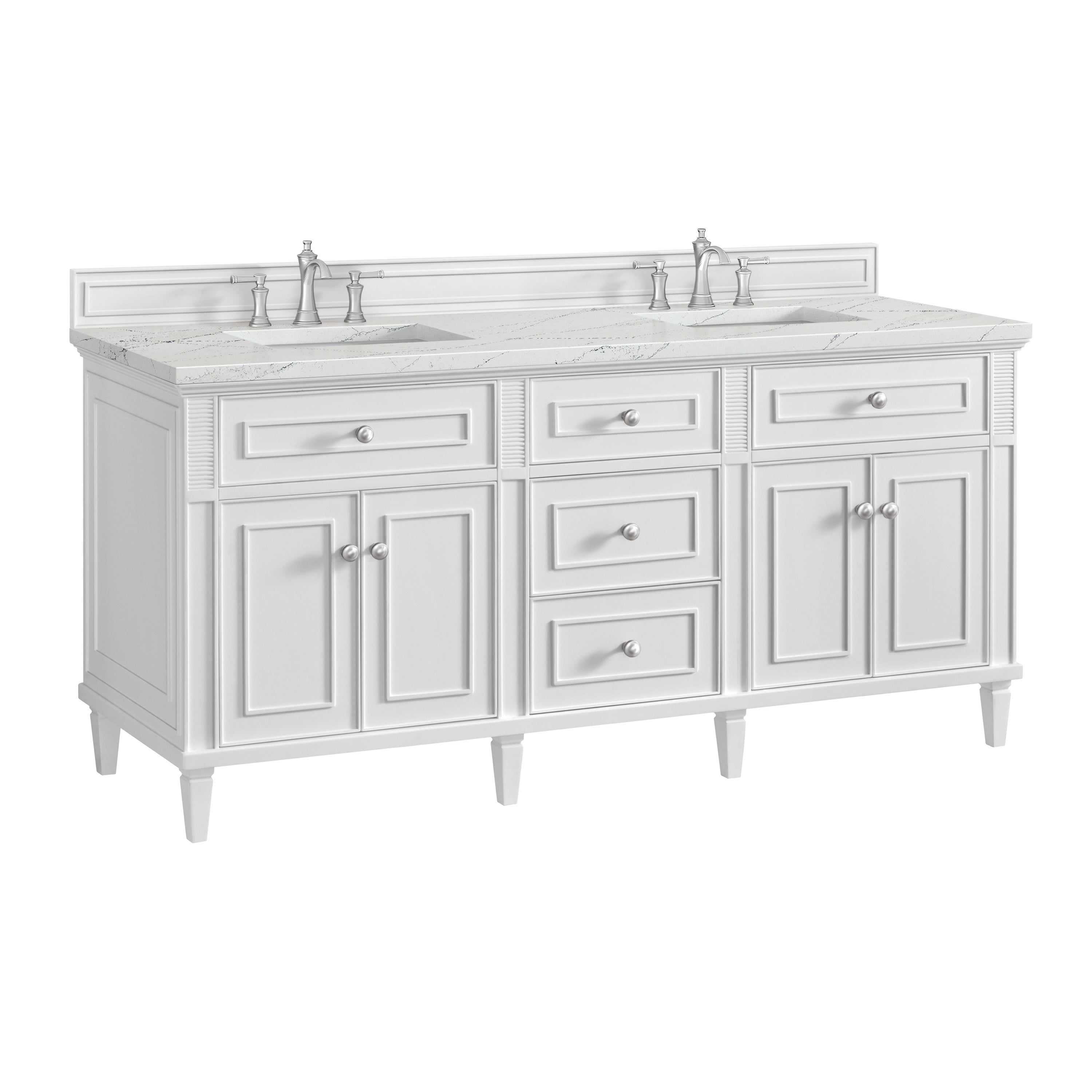 James Martin Lorelai 72" Double Vanity in Bright White with 3cm Countertop and FreePower Wireless Charger