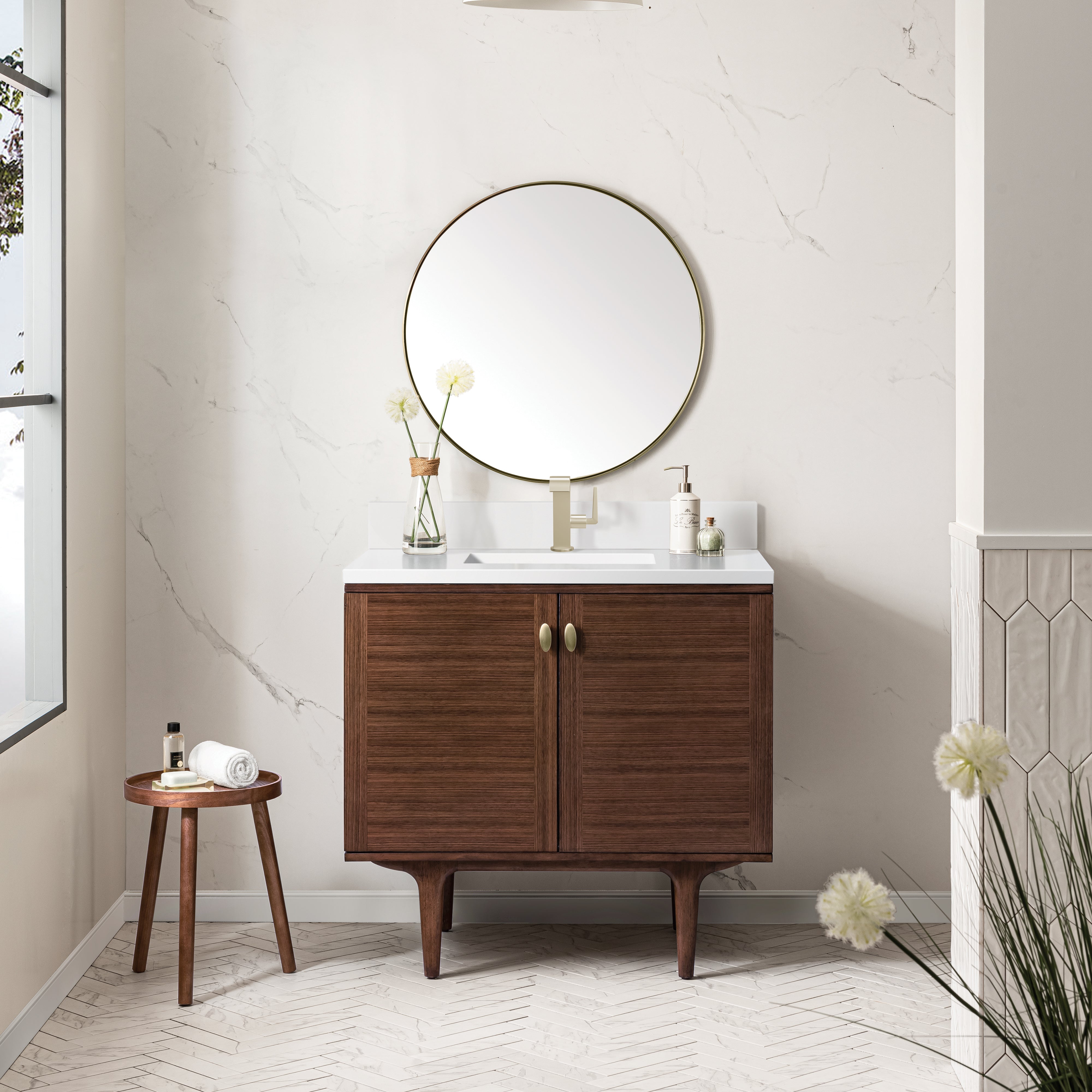 James Martin Amberly 36" Single Vanity in Mid-Century Walnut with 3cm Countertop