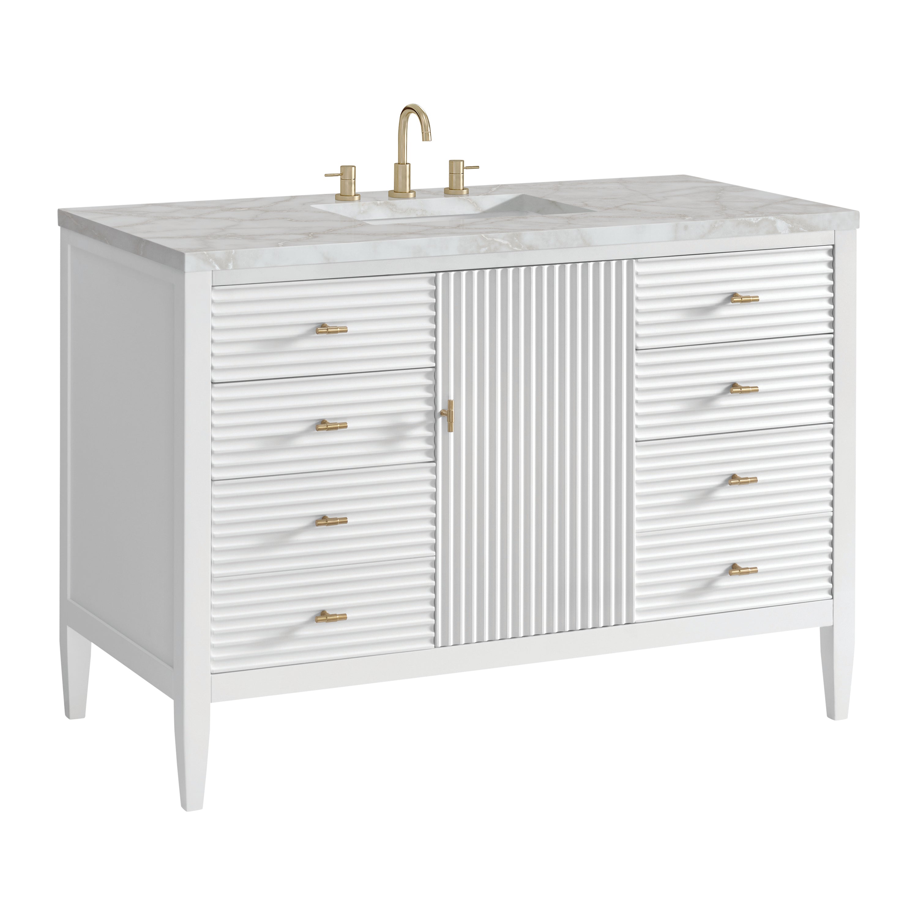 James Martin Myrrin 48" Single Vanity in Bright White with 3cm Countertop and FreePower Wireless Charger