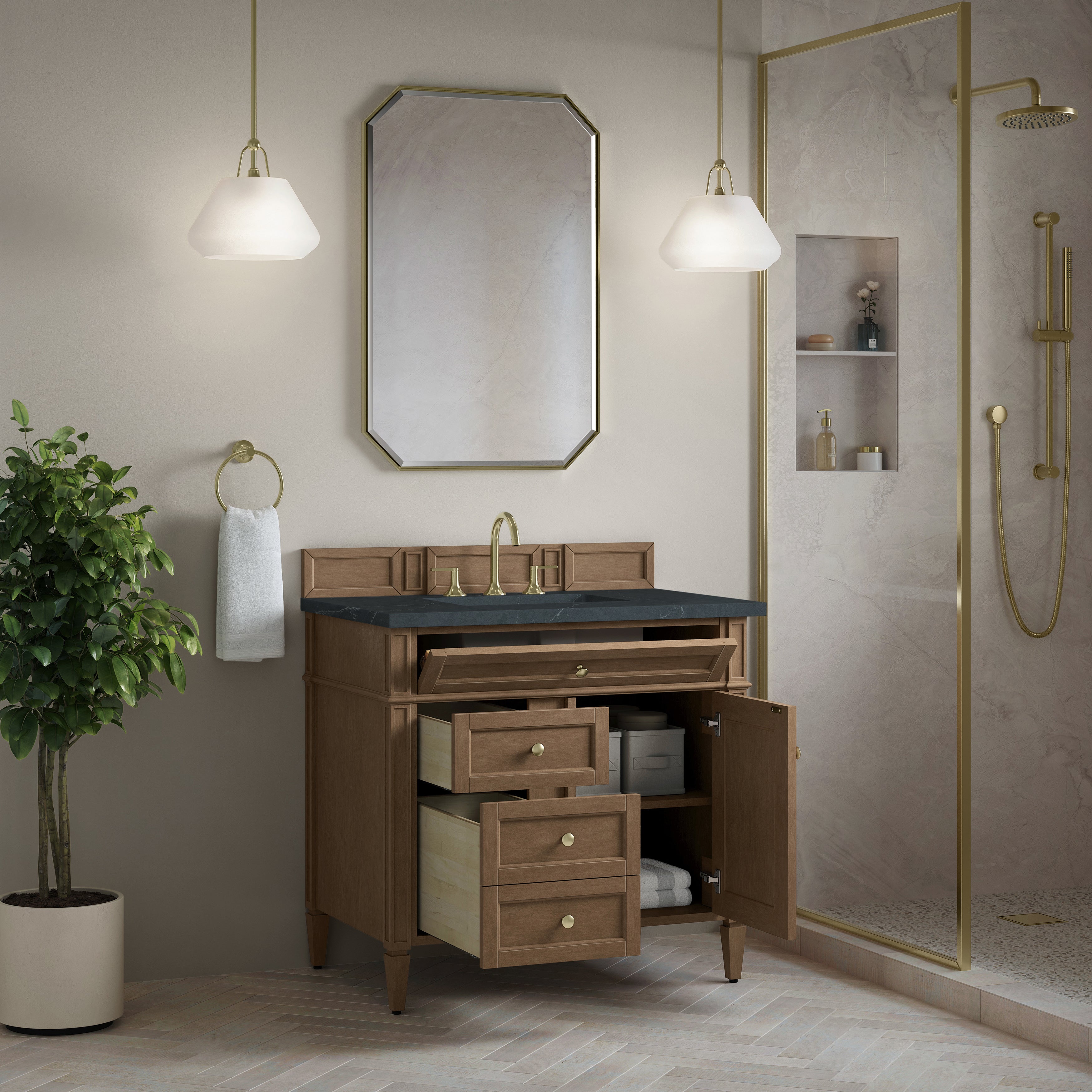 James Martin Brittany 36" Single Vanity in Pecan with 3cm Countertop