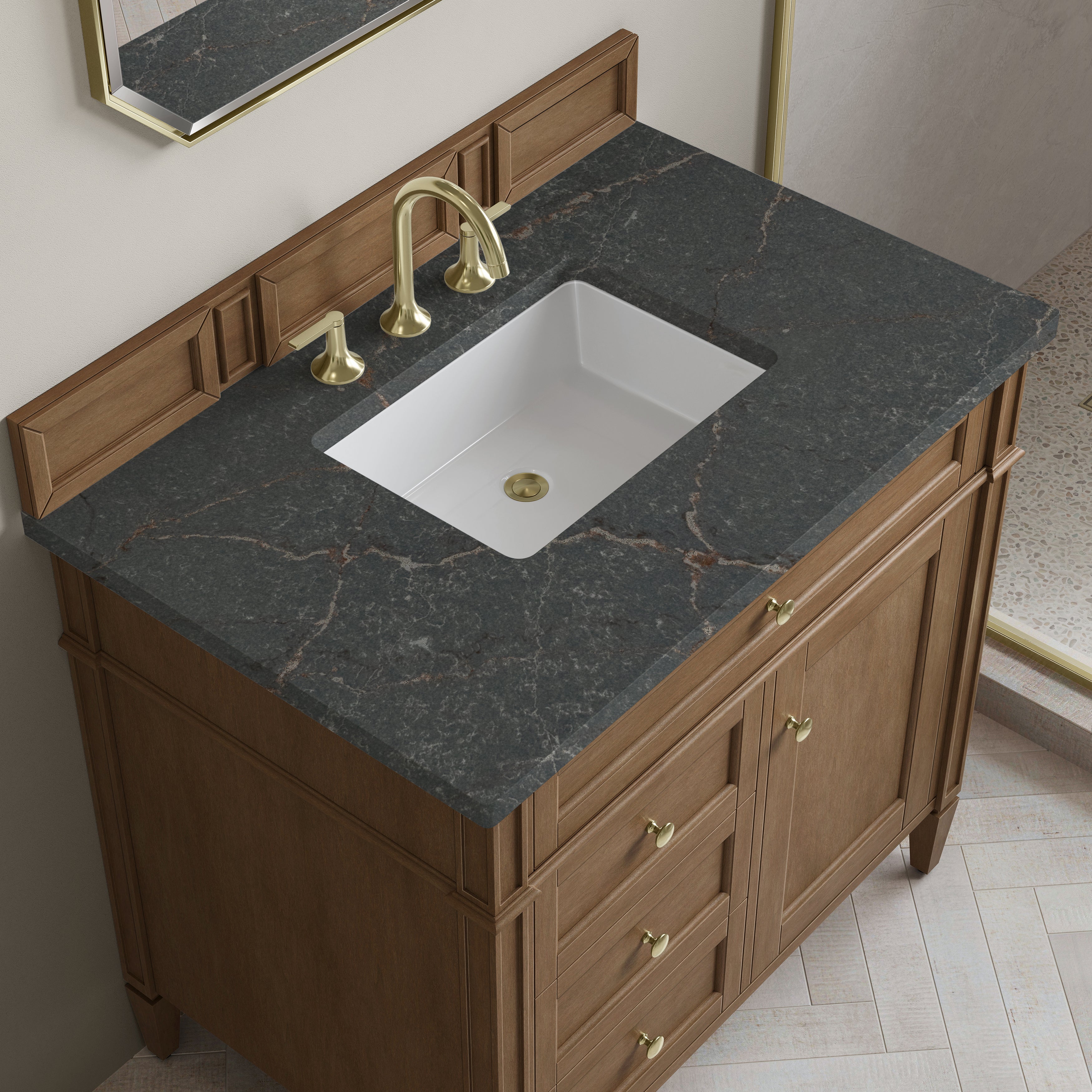 James Martin Brittany 36" Single Vanity in Pecan with 3cm Countertop