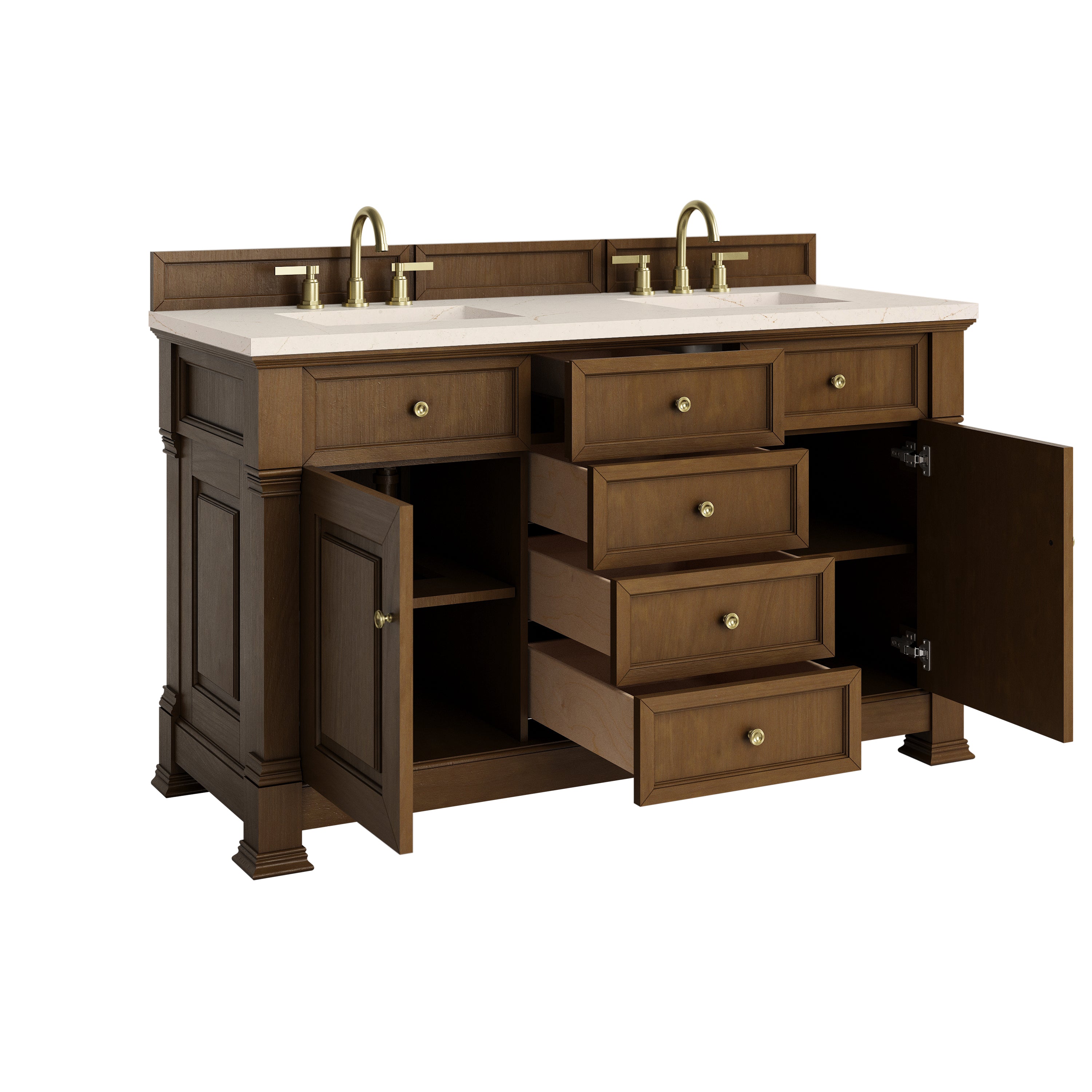 James Martin Brookfield 60" Double Vanity in Honey Oak with 3cm Countertop