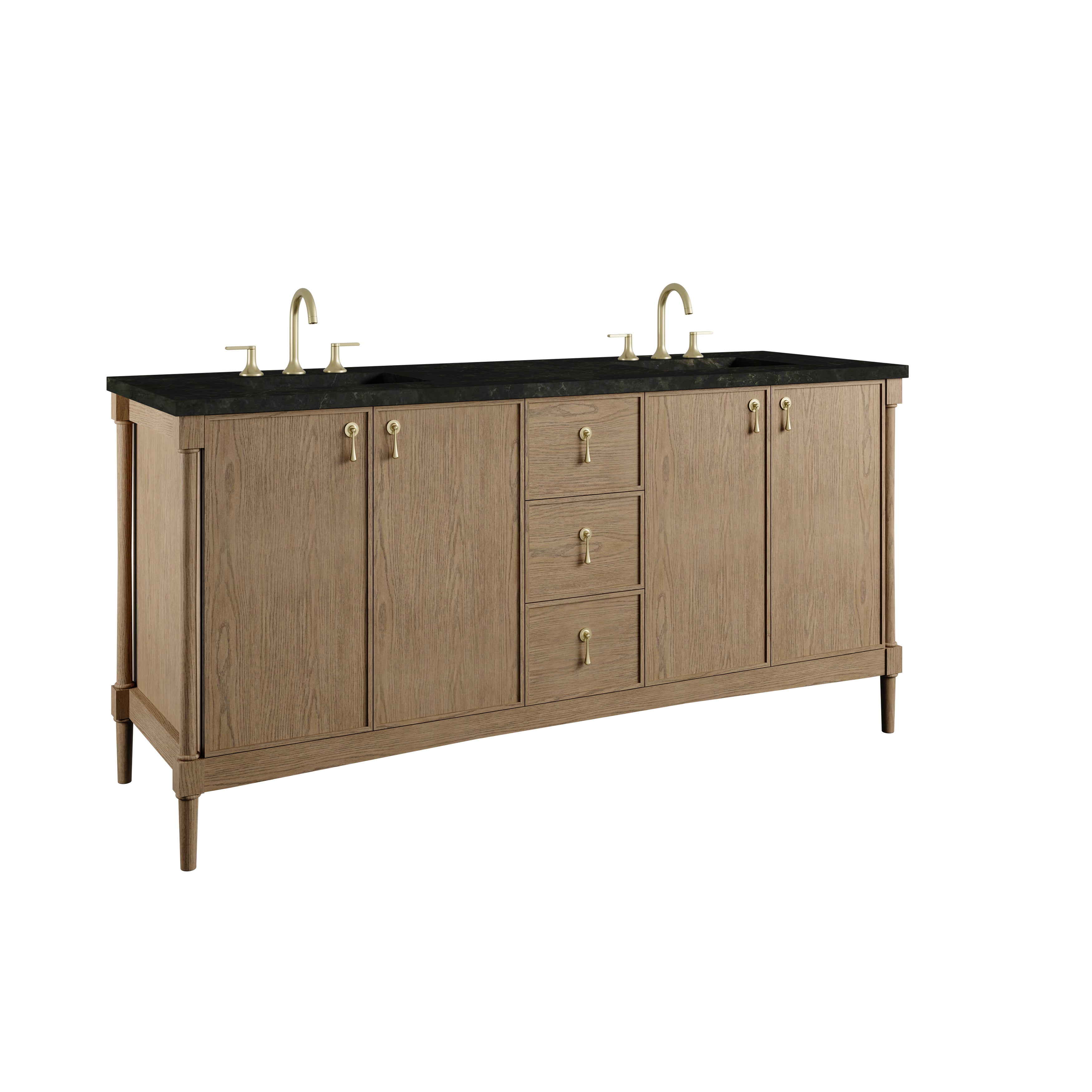 James Martin Kinnsden 72" Double Vanity in Weathered Oak with 3cm Carrara Marble Top