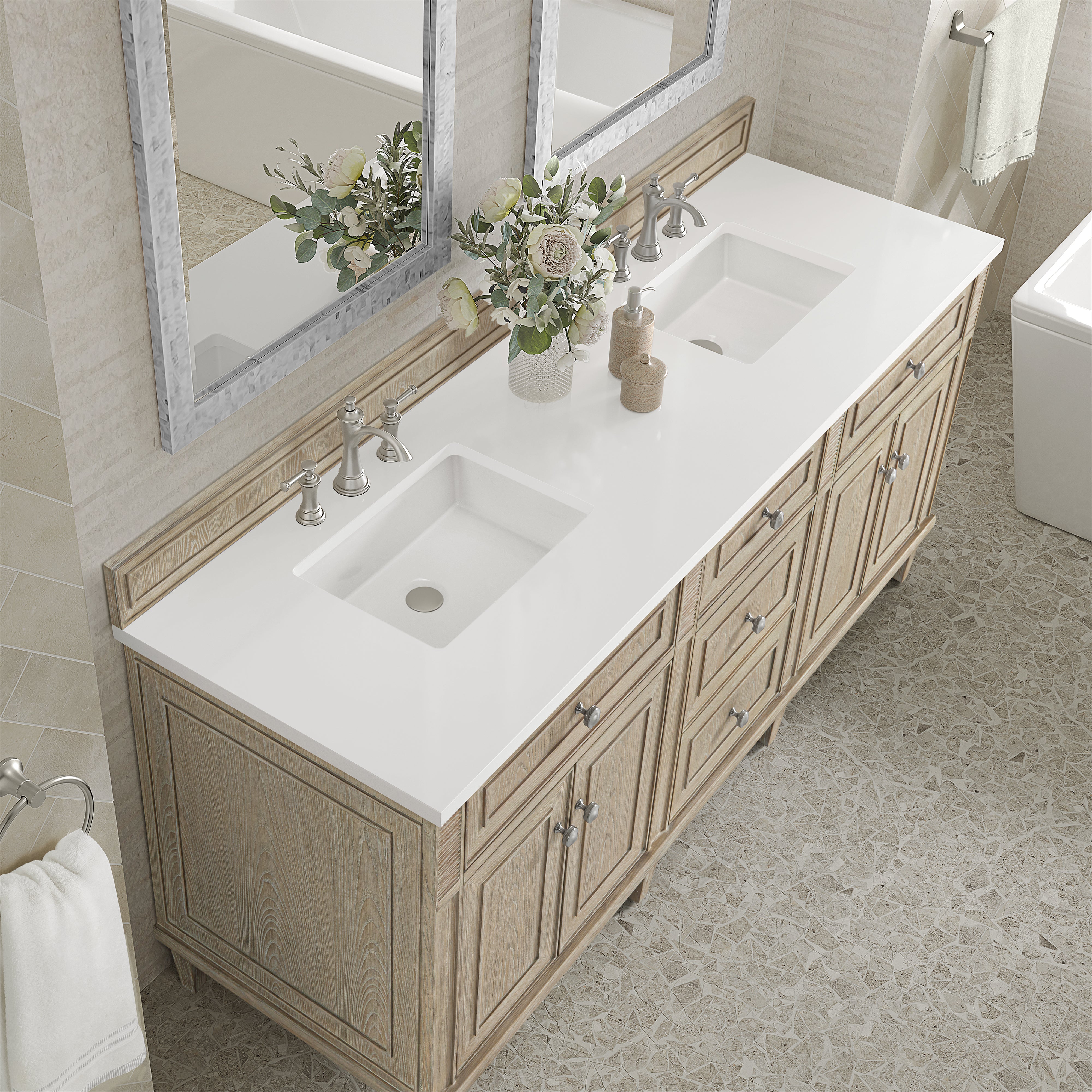James Martin Lorelai 72" Double Vanity in Whitewashed Oak with 3cm Countertop