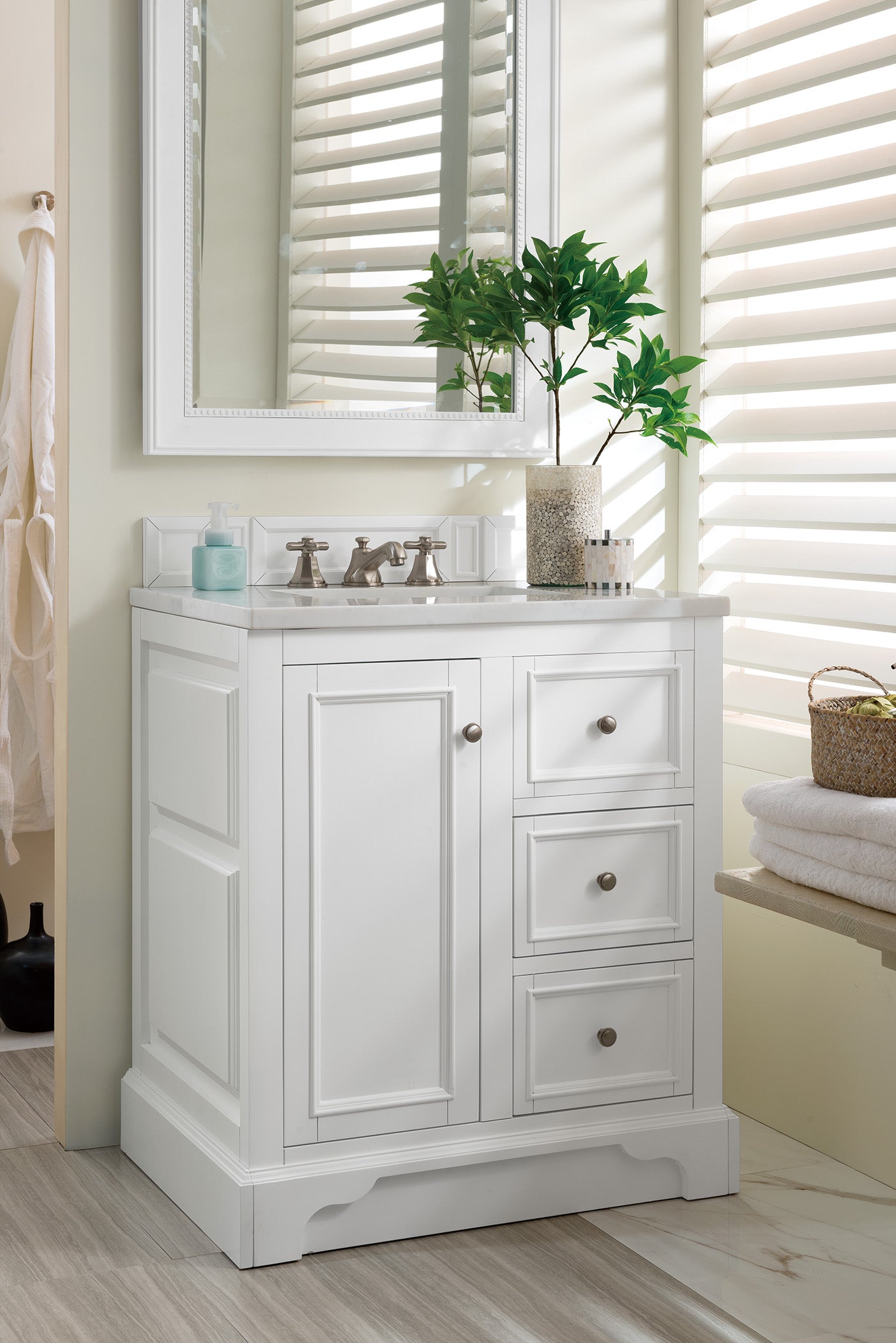 James Martin De Soto 30" Single Vanity in Bright White with 3cm Countertop