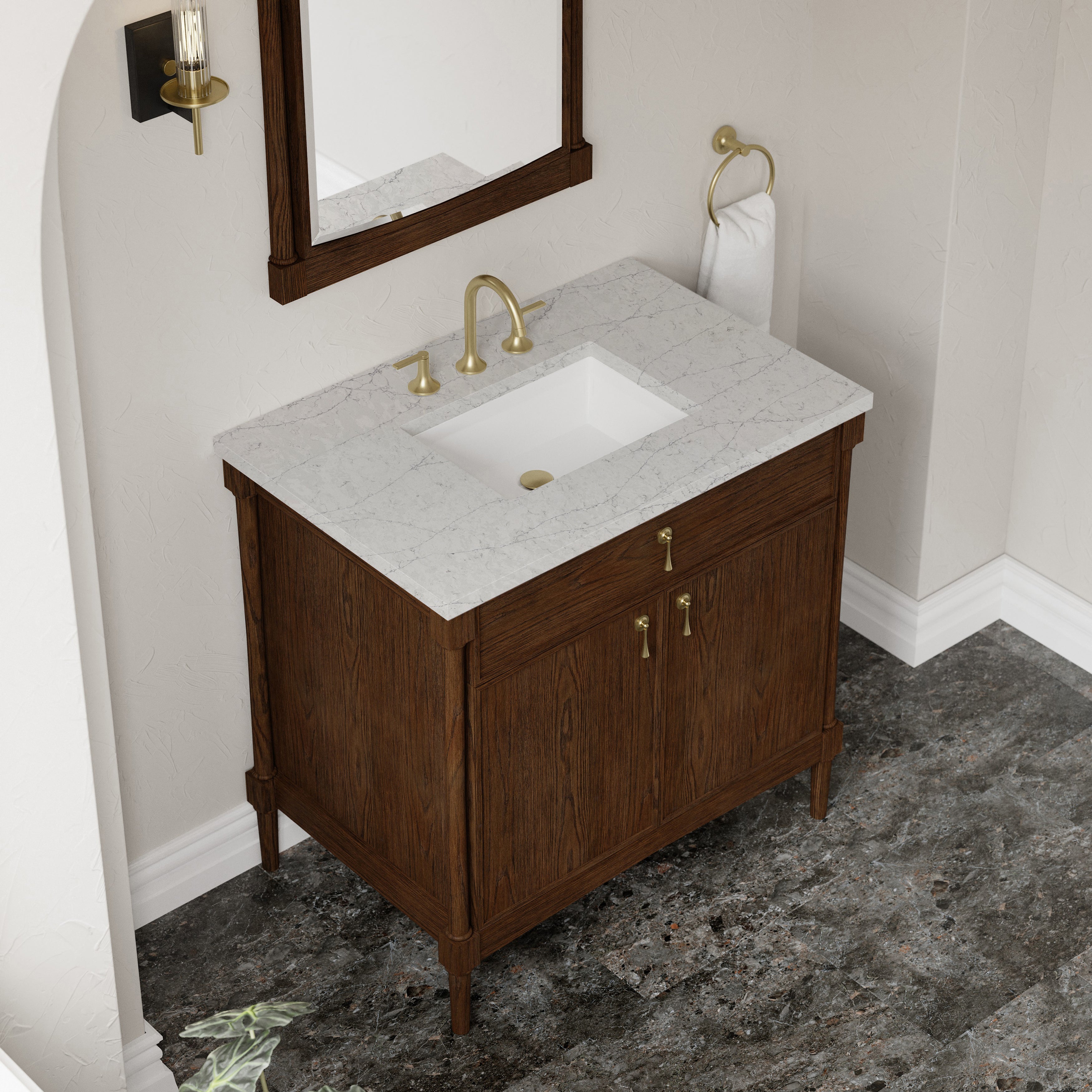 James Martin Kinnsden 36" Single Vanity in Sable Oak with 3cm Countertop