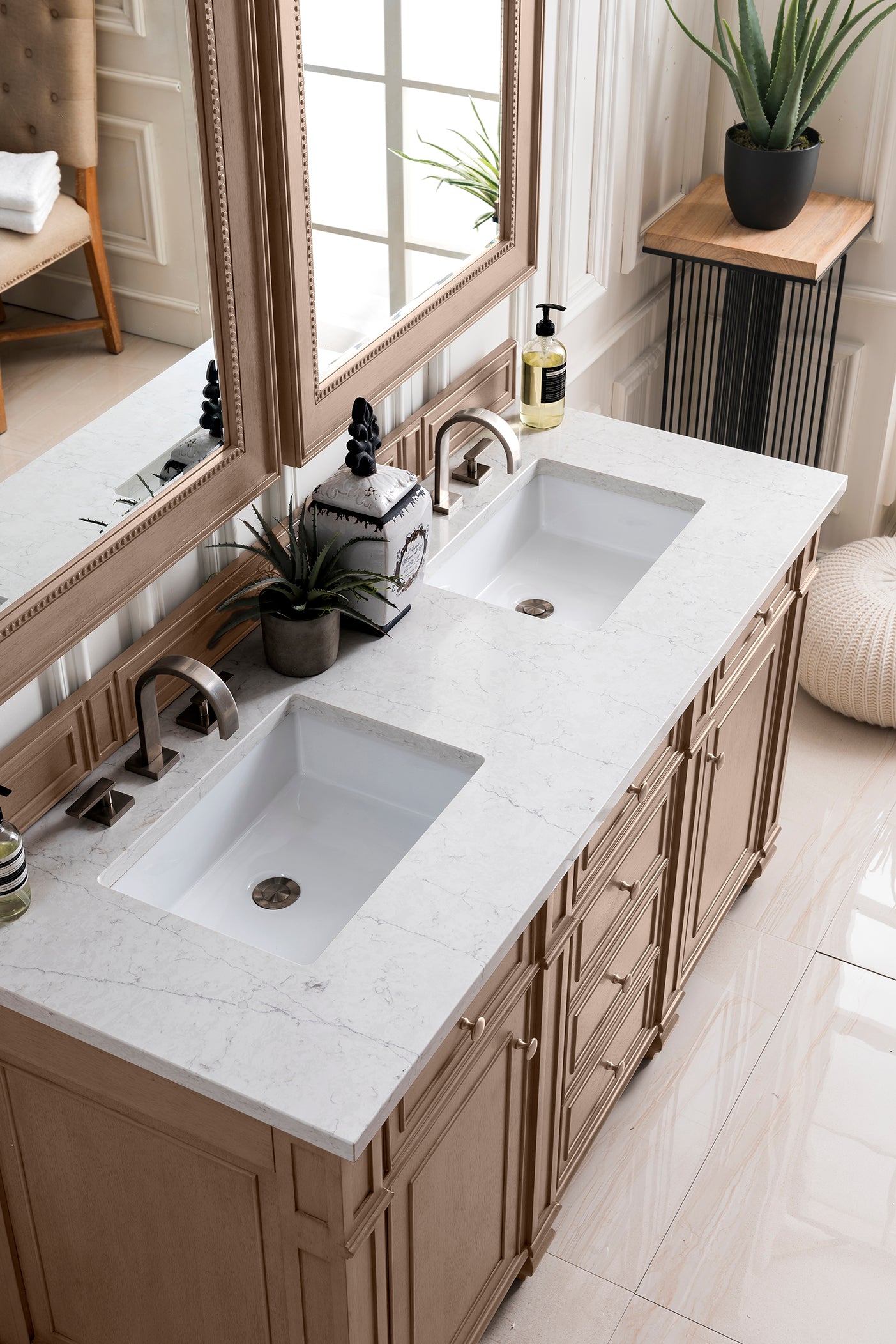 James Martin Bristol 60" Double Vanity in Whitewashed Walnut with 3cm Countertop