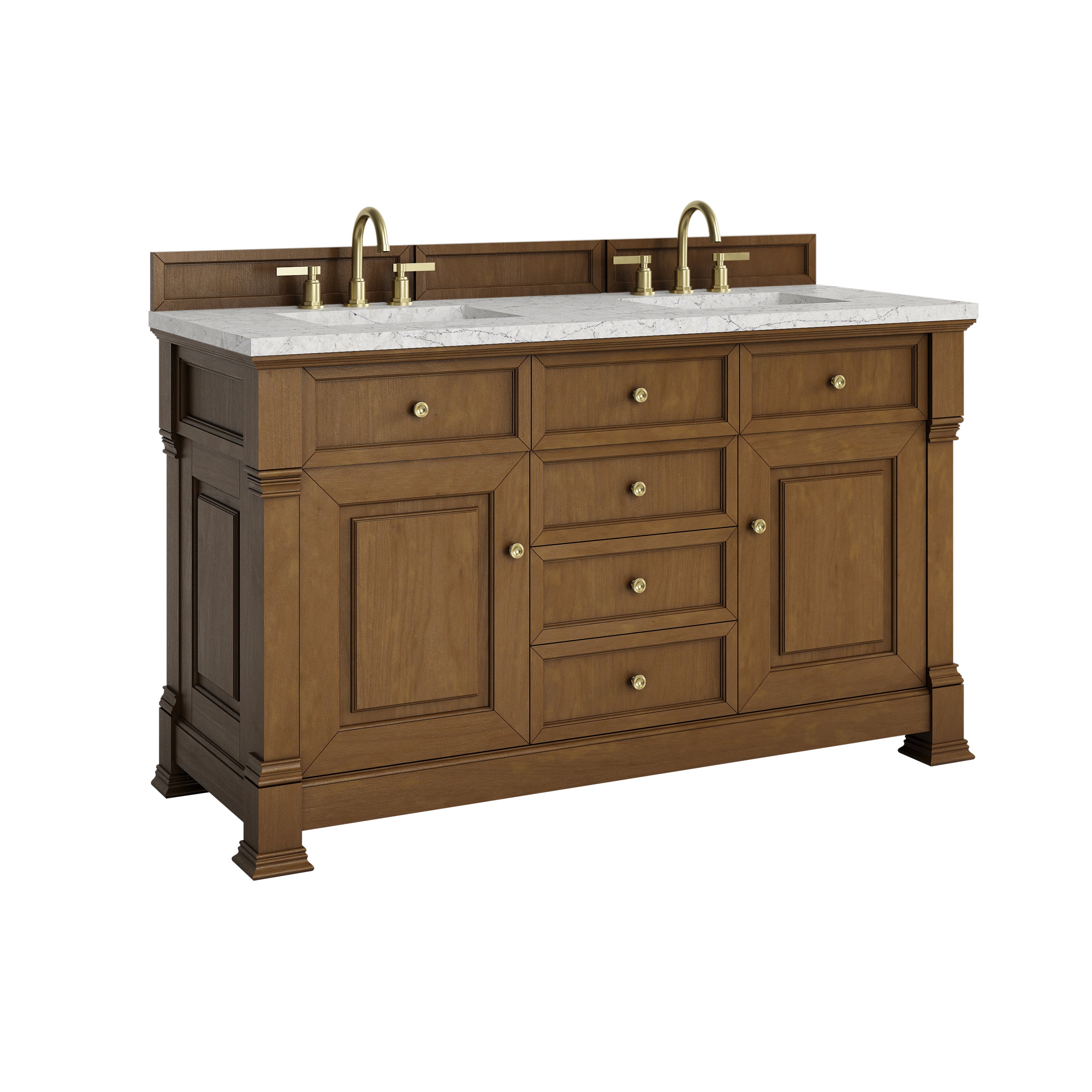 James Martin Brookfield 60" Double Vanity in Honey Oak with 3cm Countertop and FreePower Wireless Charger