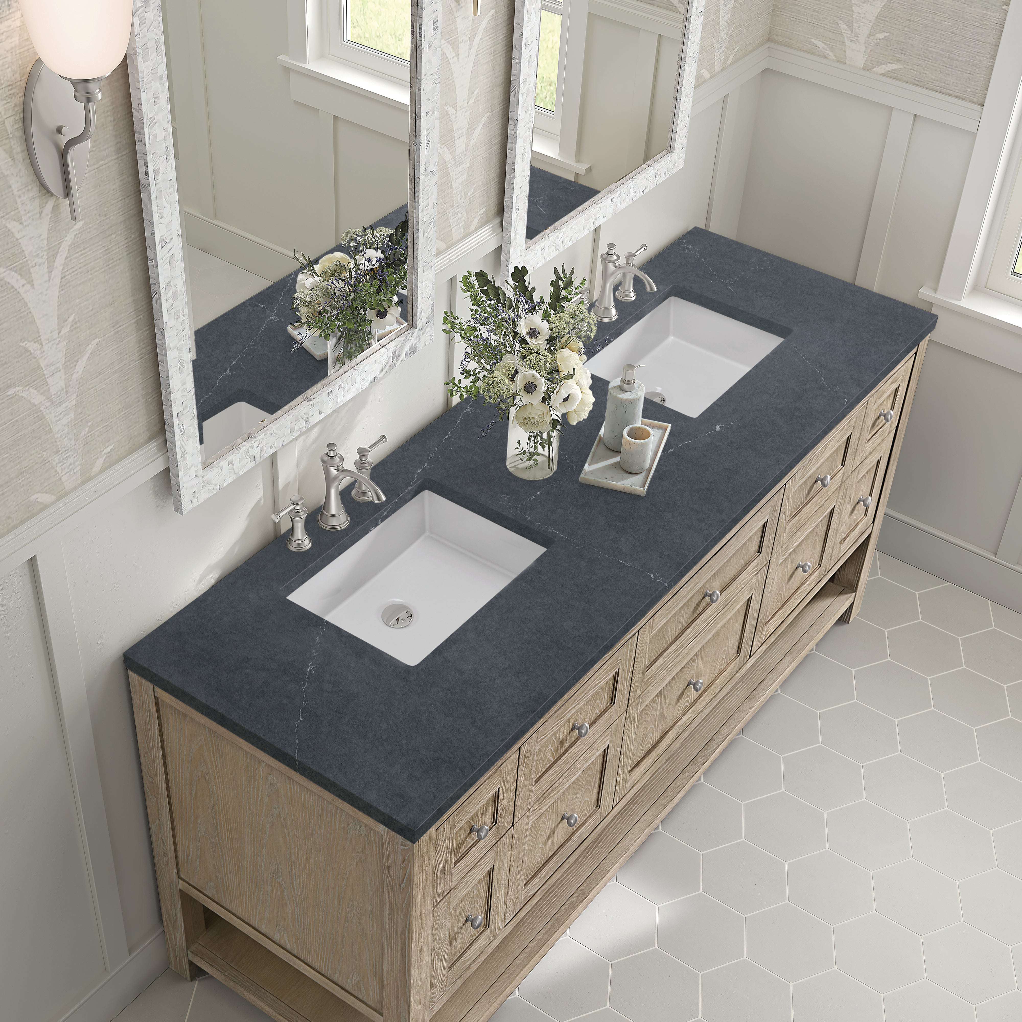 James Martin Breckenridge 72" Double Vanity in Whitewashed Oak with 3cm Countertop