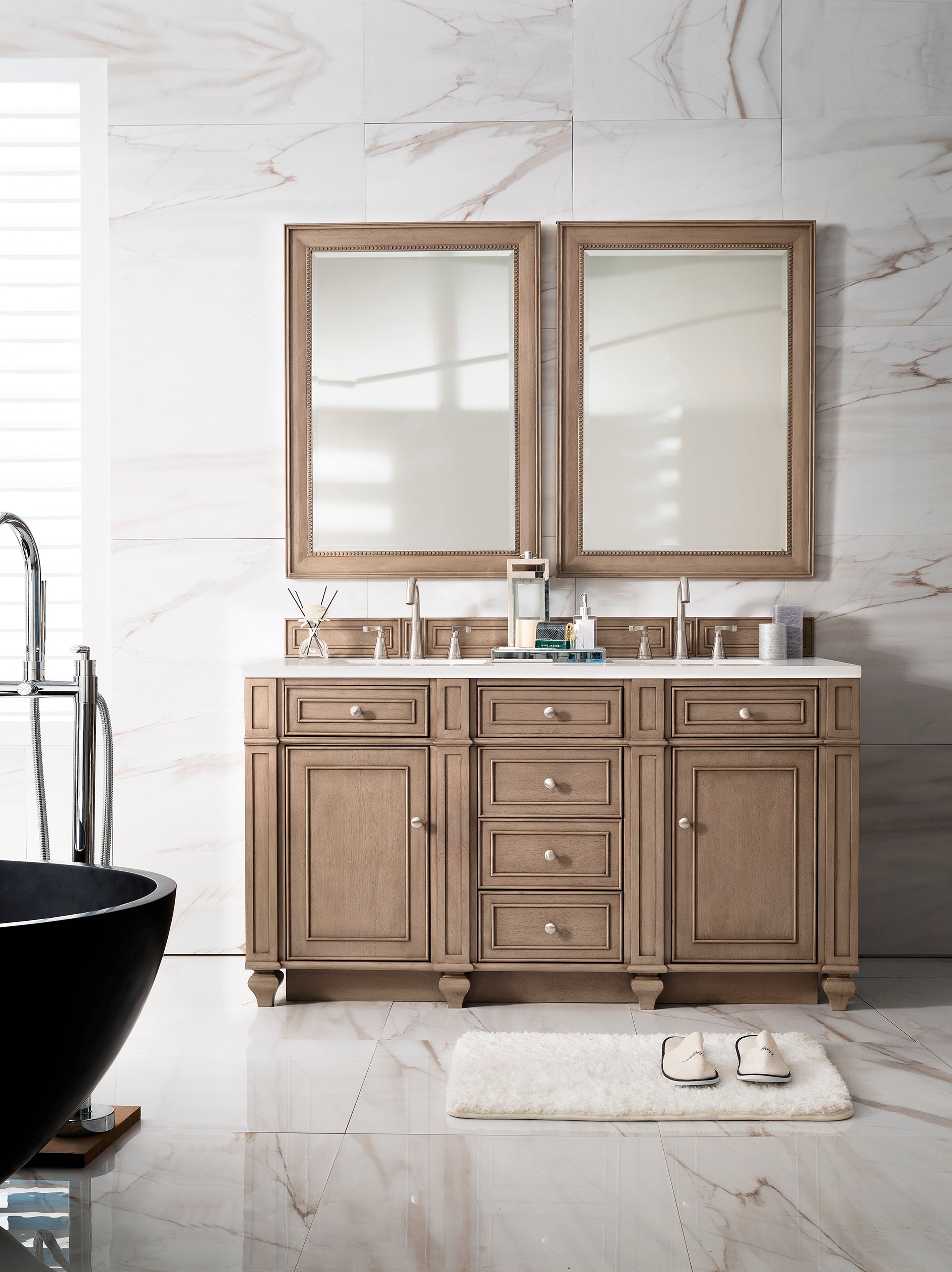 James Martin Bristol 60" Double Vanity in Whitewashed Walnut with 3cm Countertop