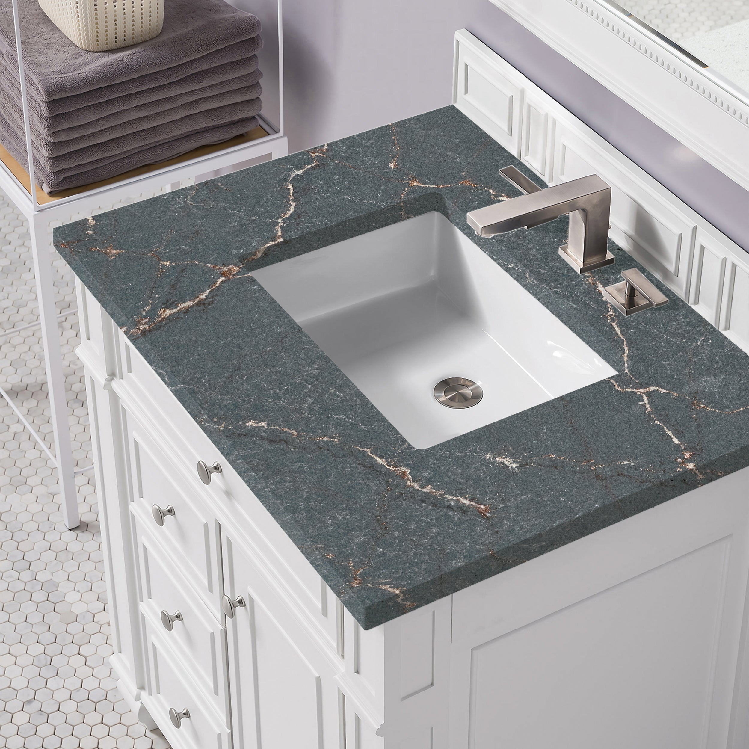 James Martin Bristol 30" Single Vanity in Bright White with 3cm Countertop