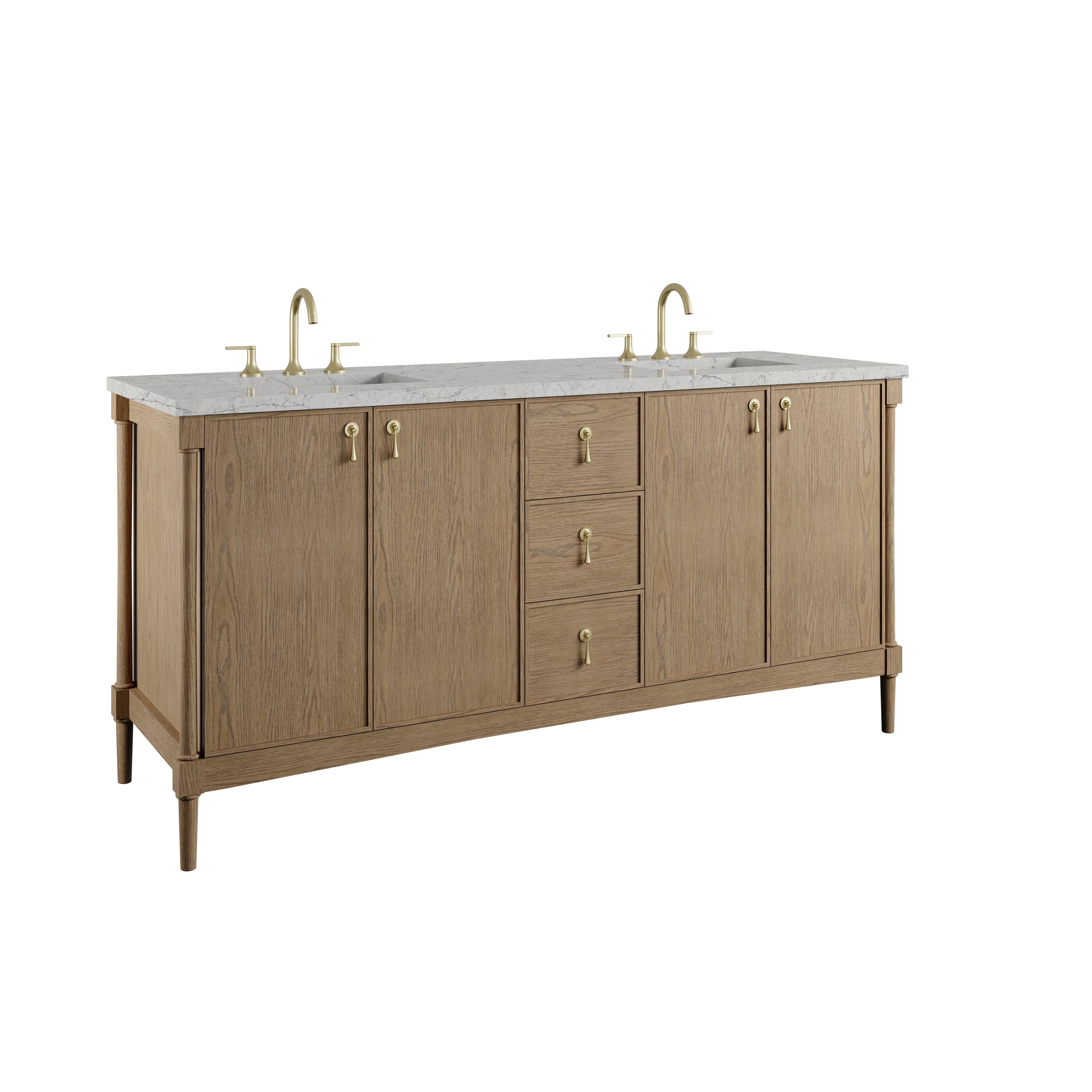 James Martin Kinnsden 72" Double Vanity in Weathered Oak with 3cm Carrara Marble Top
