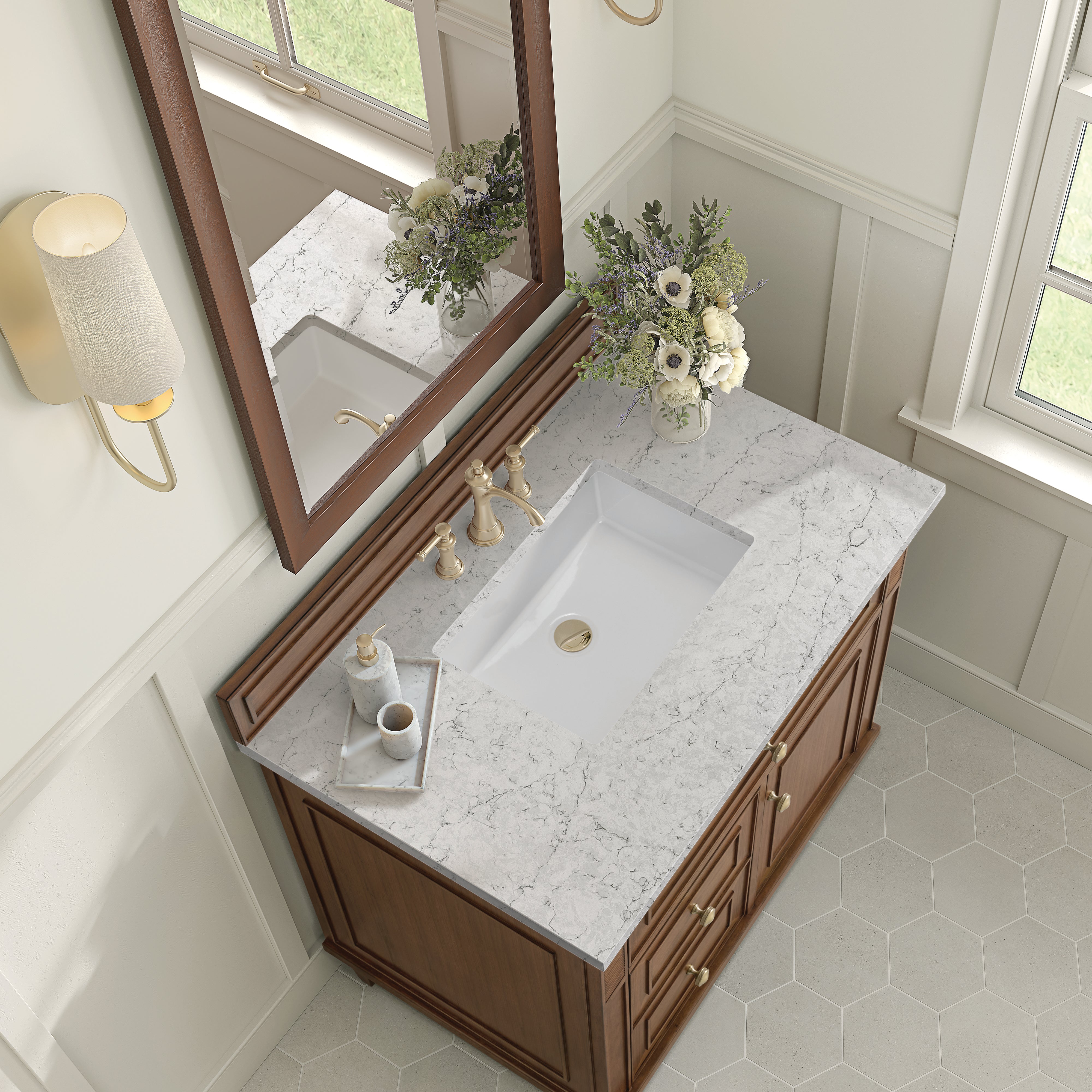 James Martin Lorelai 36" Single Vanity in Mid-Century Walnut with 3cm Countertop