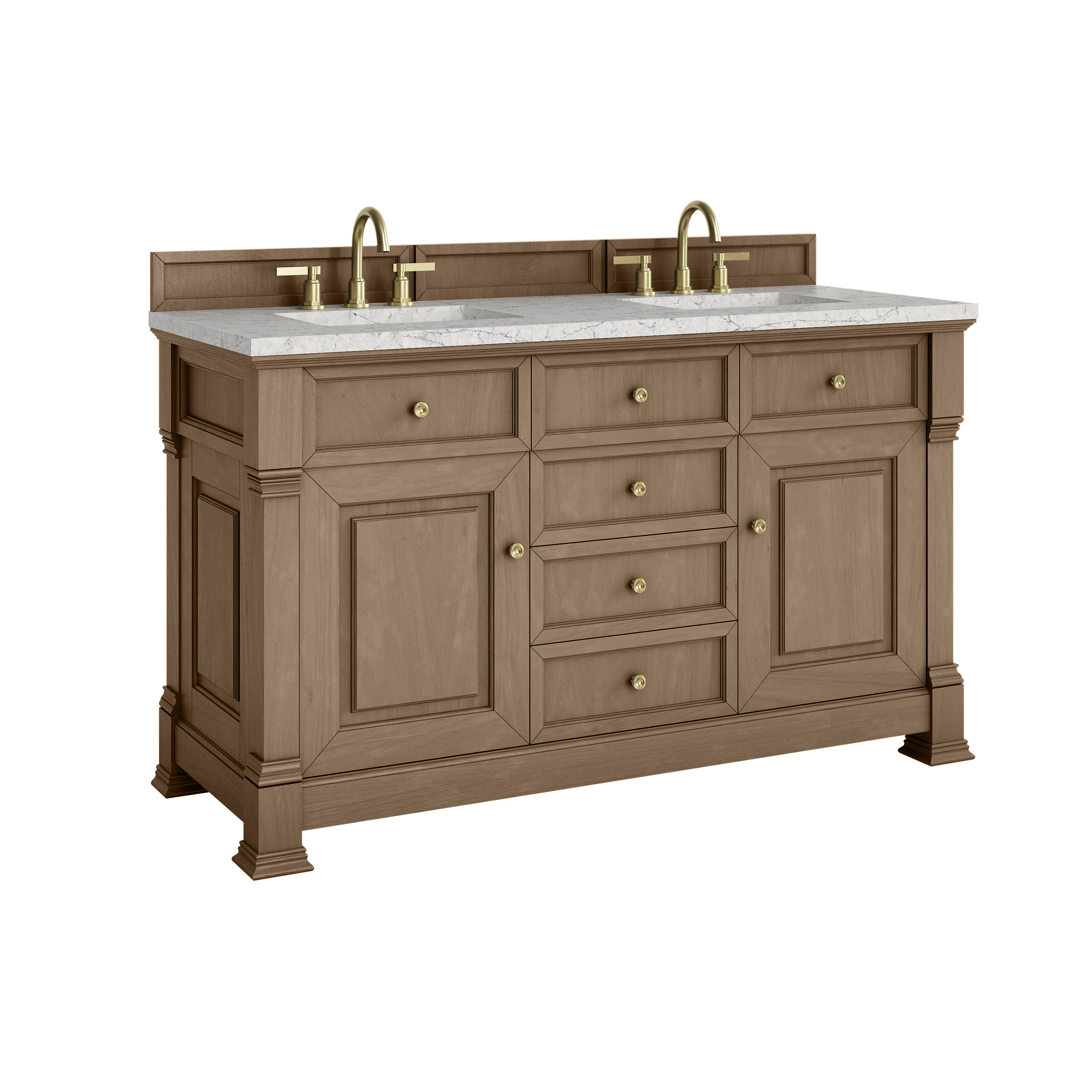 James Martin Brookfield 60" Double Vanity in Pecan with 3cm Countertop