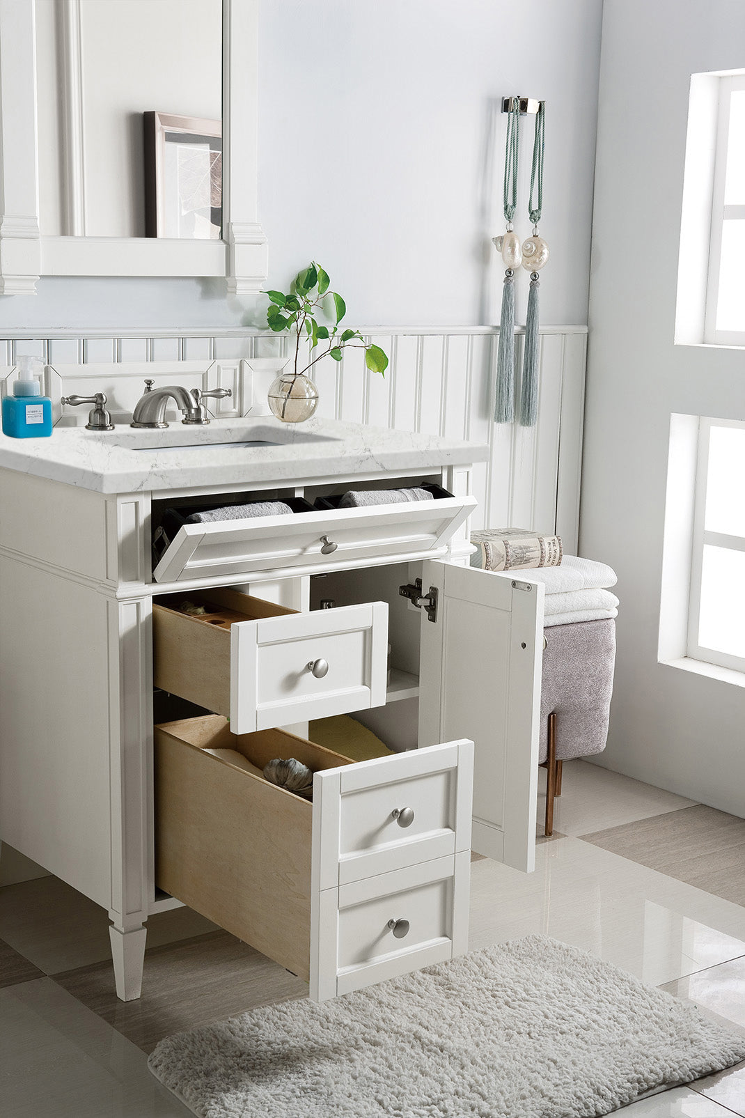 James Martin Brittany 30" Single Vanity in Bright White with 3cm Countertop