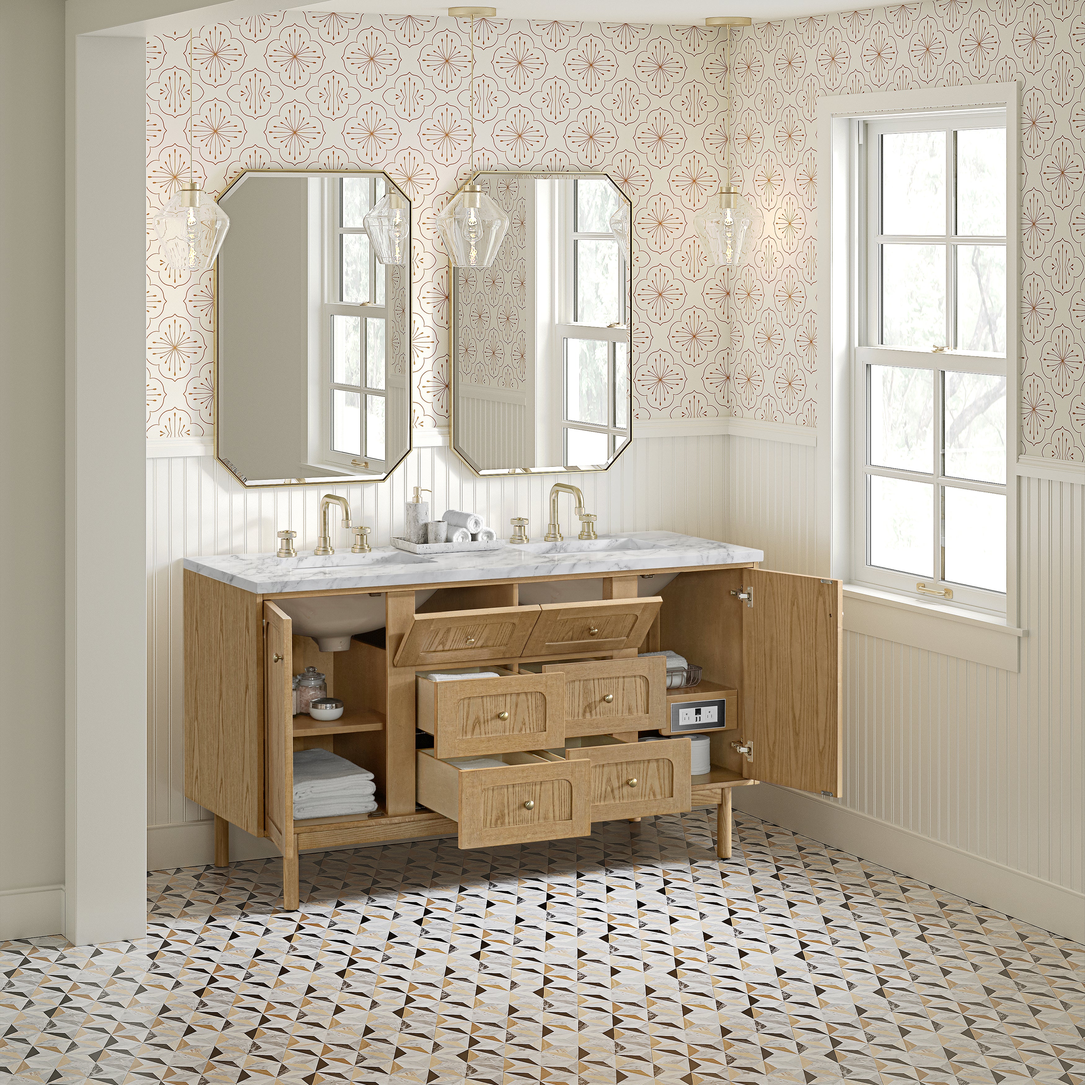 James Martin Laurent 60" Double Vanity in Light Natural Oak with 3cm Countertop