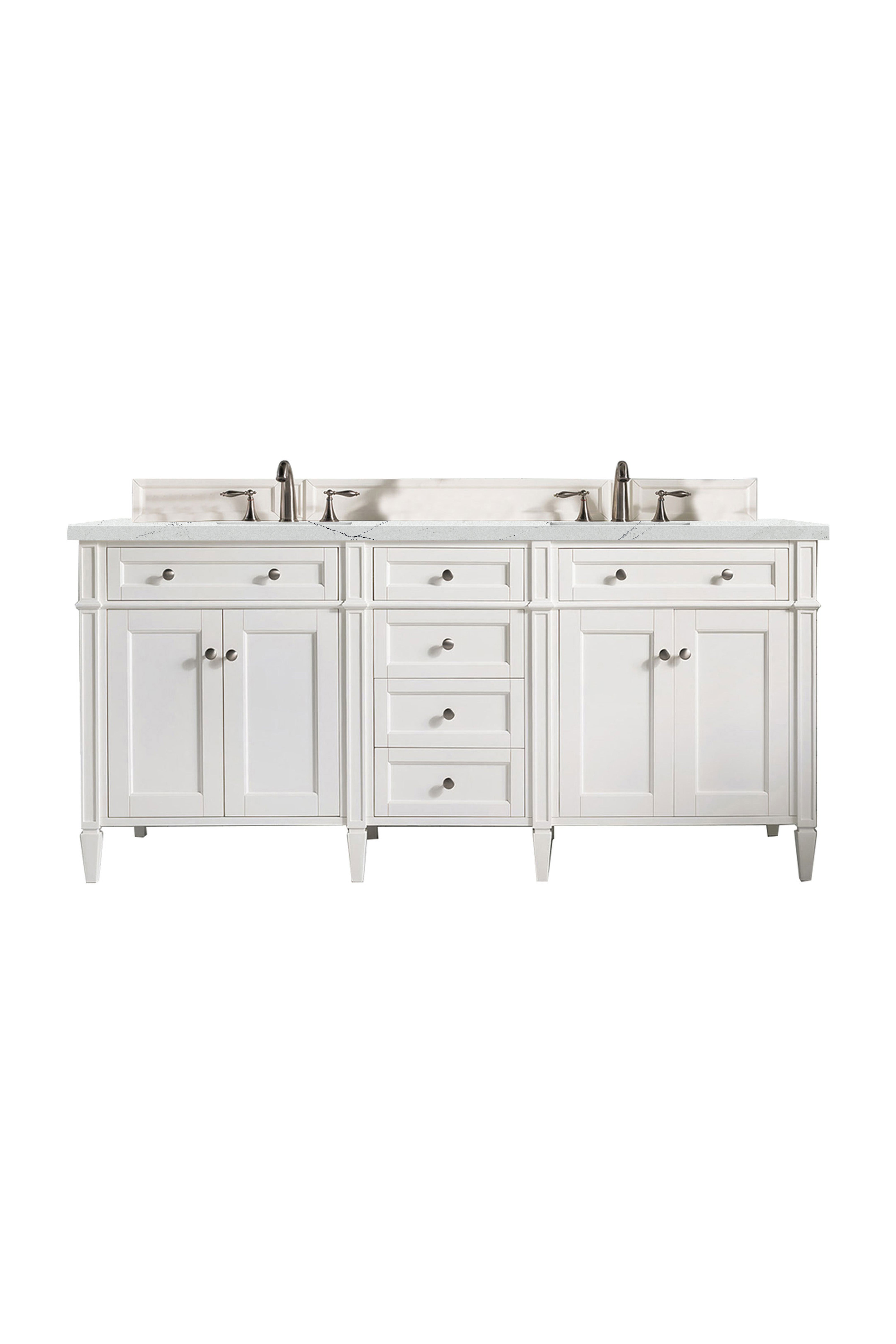 James Martin Brittany 72" Double Vanity in Bright White with 3cm Countertop