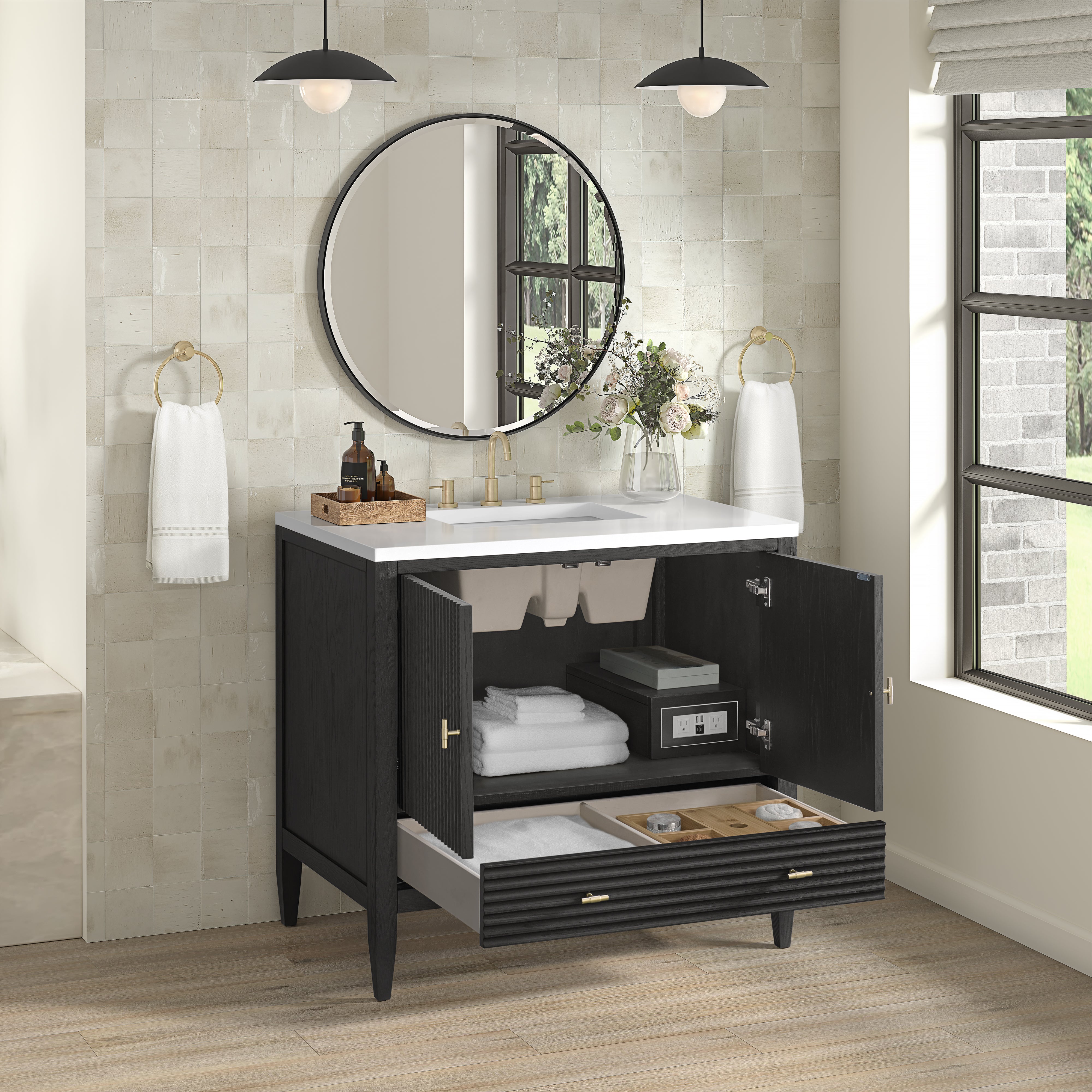 James Martin Myrrin 36" Vanity in Carbon Oak with 3cm Countertop