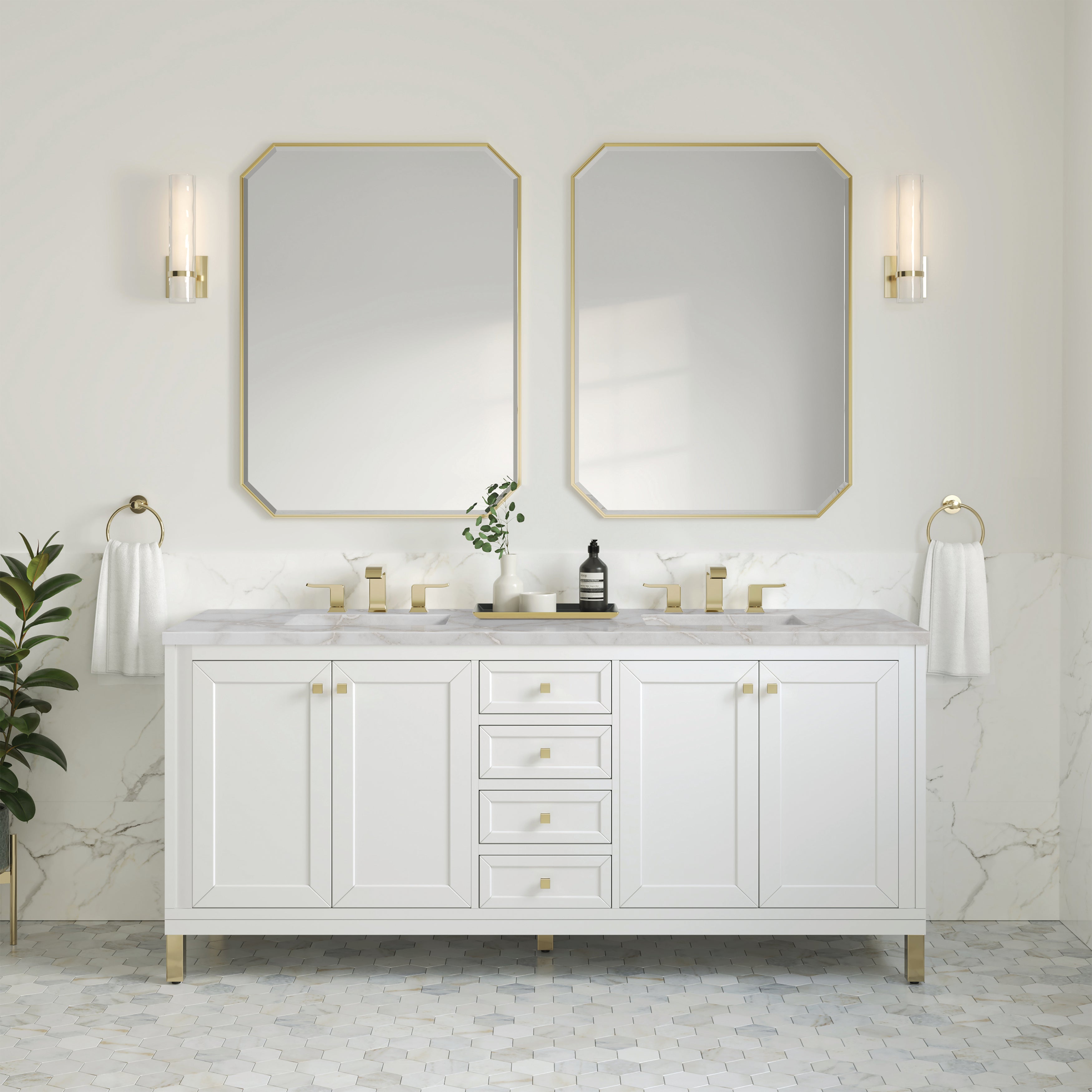 James Martin Chicago 72" Double Vanity in Glossy White with 3cm Countertop