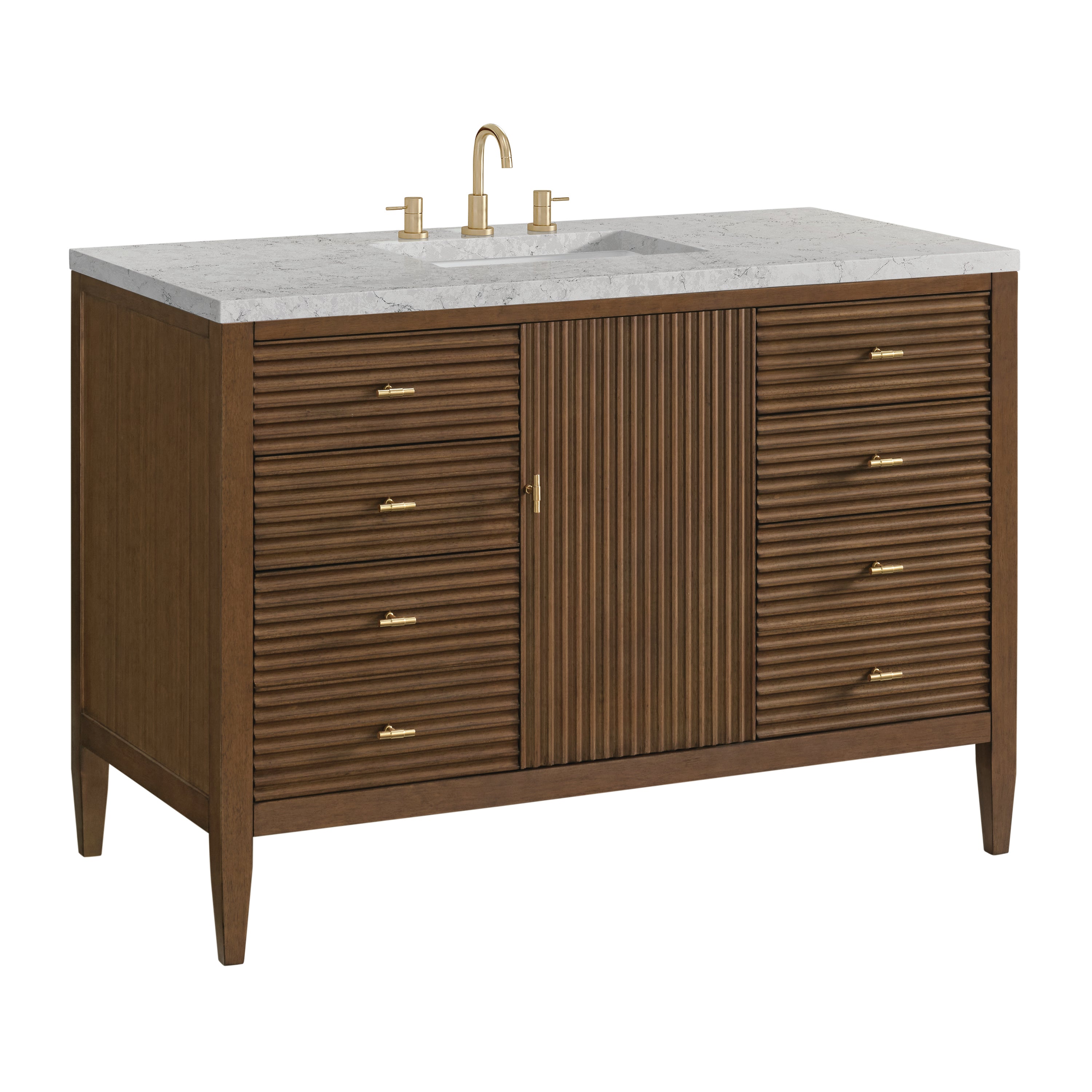 James Martin Myrrin 48" Single Vanity in Mid Century Walnut with 3cm Countertop and FreePower Wireless Charger