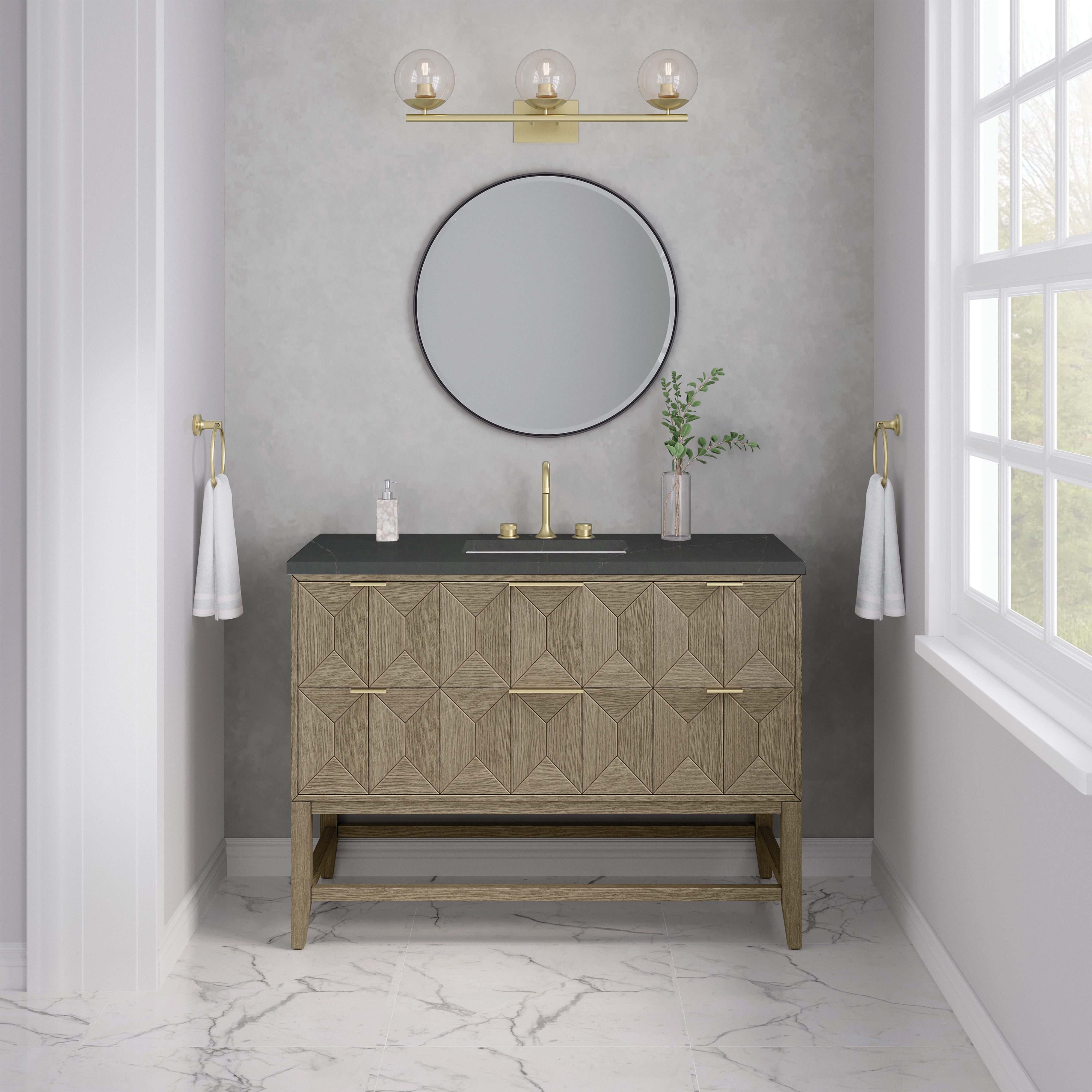 James Martin Emmeline 48" Single Vanity in Pebble Oak with 3cm Countertop
