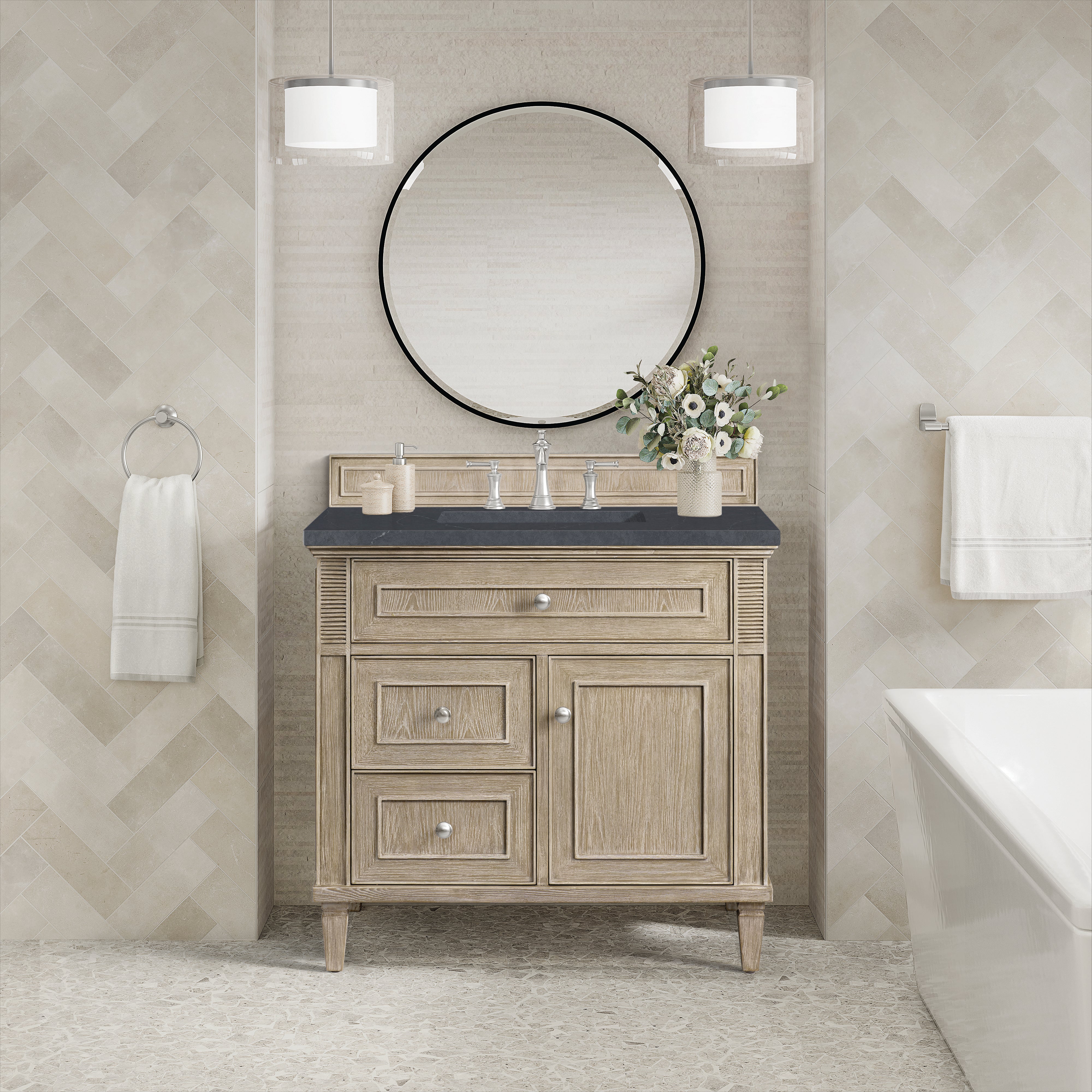 James Martin Lorelai 36" Single Vanity in Whitewashed Oak with 3cm Countertop